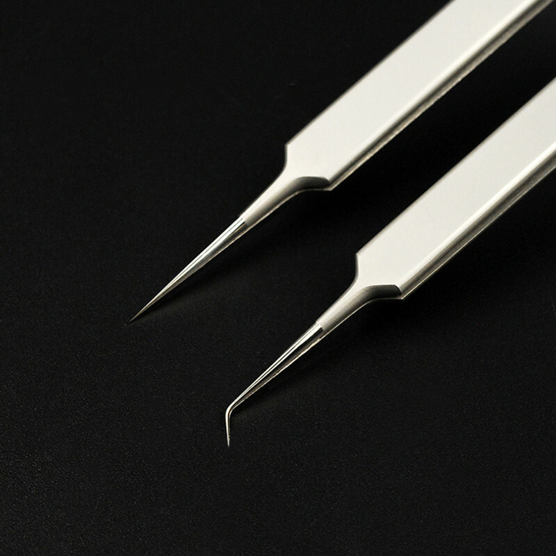 2pcs/set Precision Stainless Steel Straight Curved Ultra Thin Fly Line Tweezers