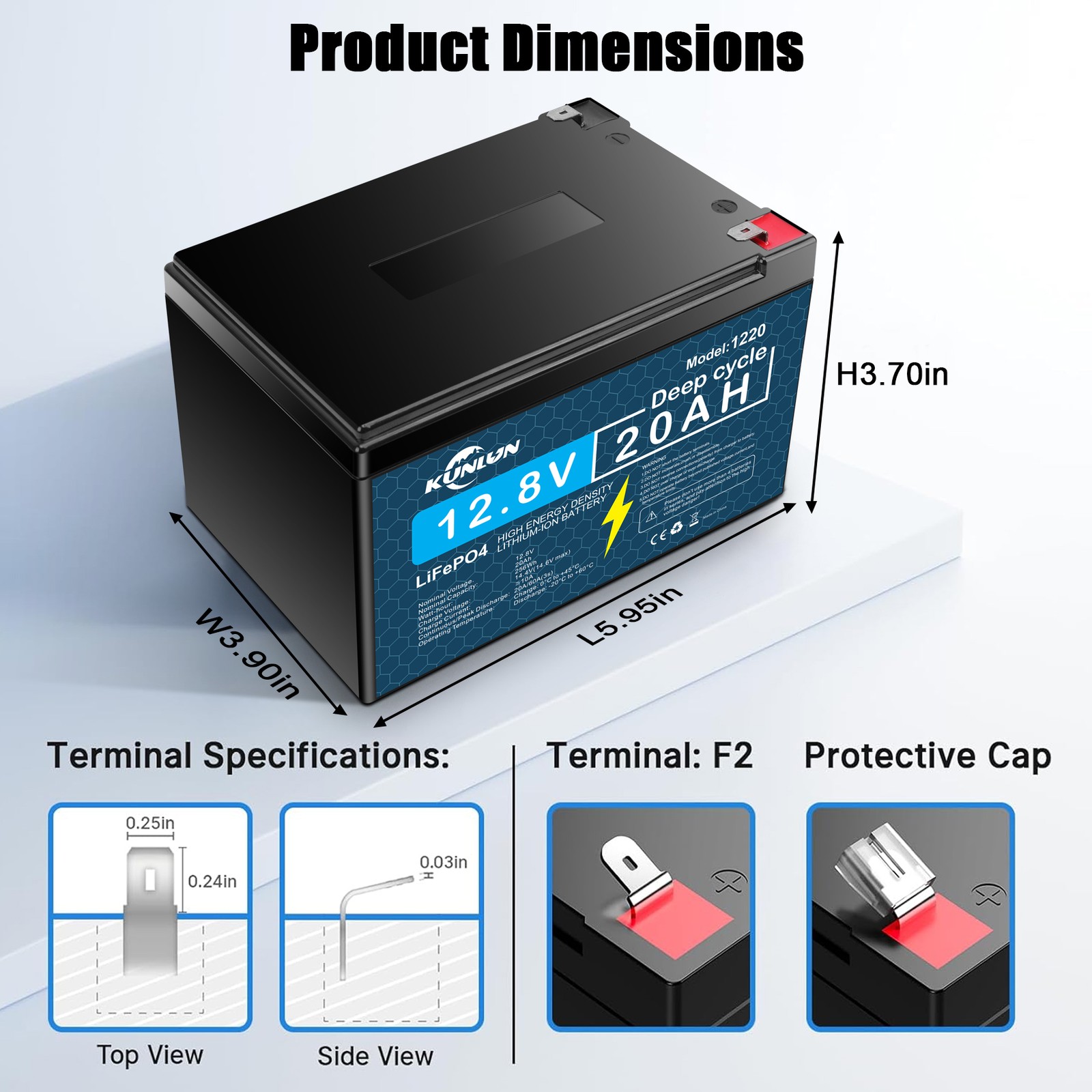 12V 20Ah Lithium Battery LiFePO4 Rechargeable Deep Cycle BMS RV Solar Golf Cart
