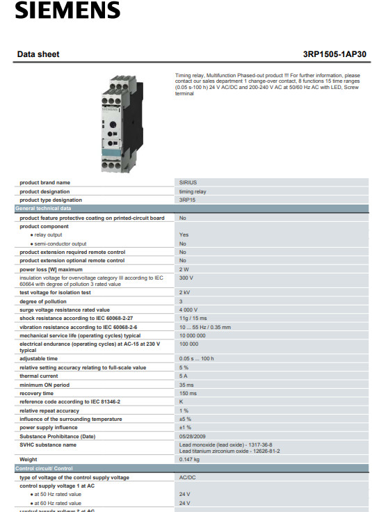 Siemens 3RP1505-1AP30 Time Relay 0.05 Seconds – 100 Hours 24V AC/DC [Z2B7]