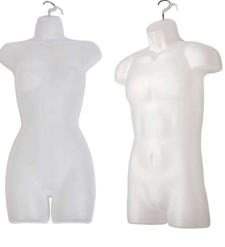 2 Clothing Display Torso Forms Fits S – L Hanging Male Female Mannequin Frosted
