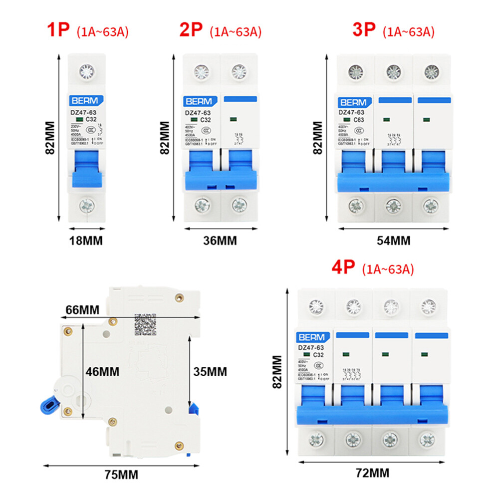 Pole Breaker 6A 10A 16A 20A 25A 32A 40A 50A 63A 80A 100A 125A Amp 1P 2P 3P 4P
