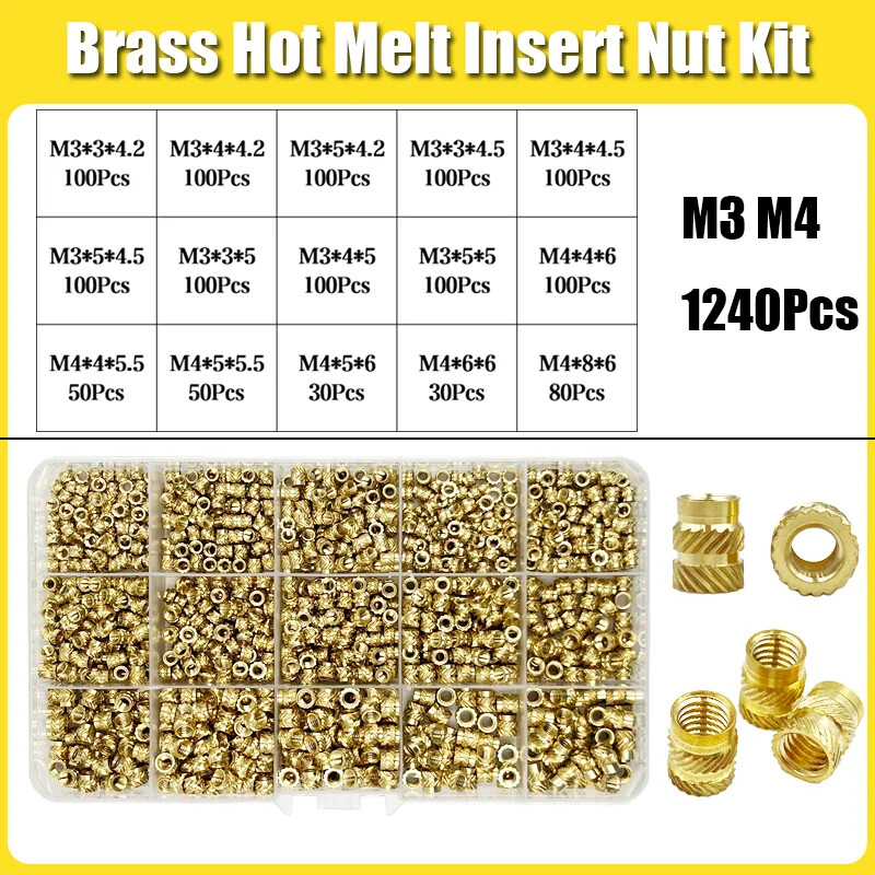Brass Threaded Insert Nut Kit M2 M2.5 M3 M4 M5 M6 M8 Hot Melt Heat Knurled Embed
