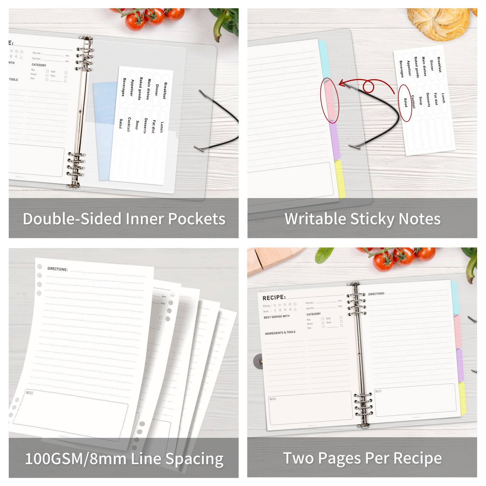 120 Pages Blank Recipe Book Food Journal PVC Binder Notebook 100gsm Thick