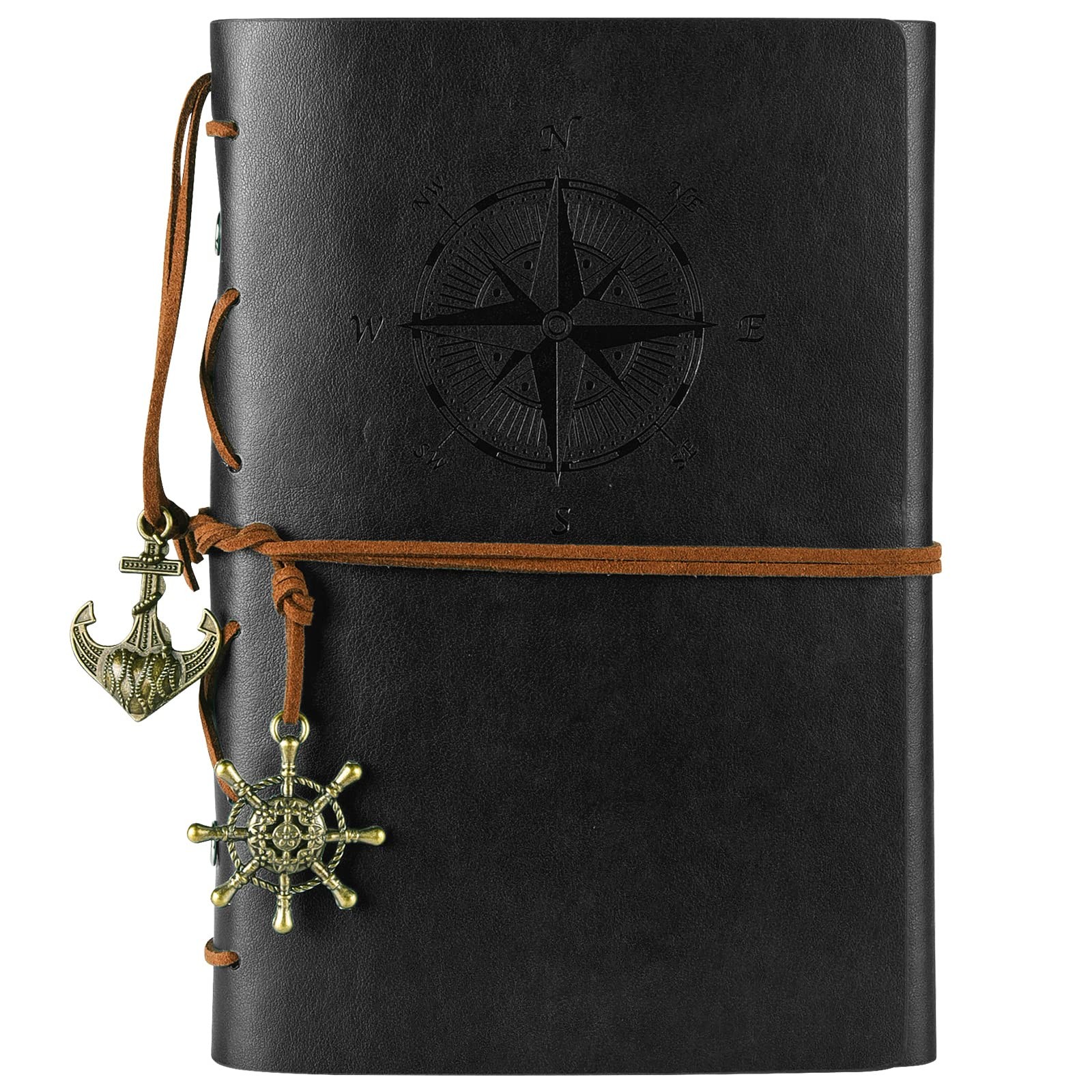 MALEDEN Leather Journal Notebook, Vintage Spiral Notebook Refillable Black