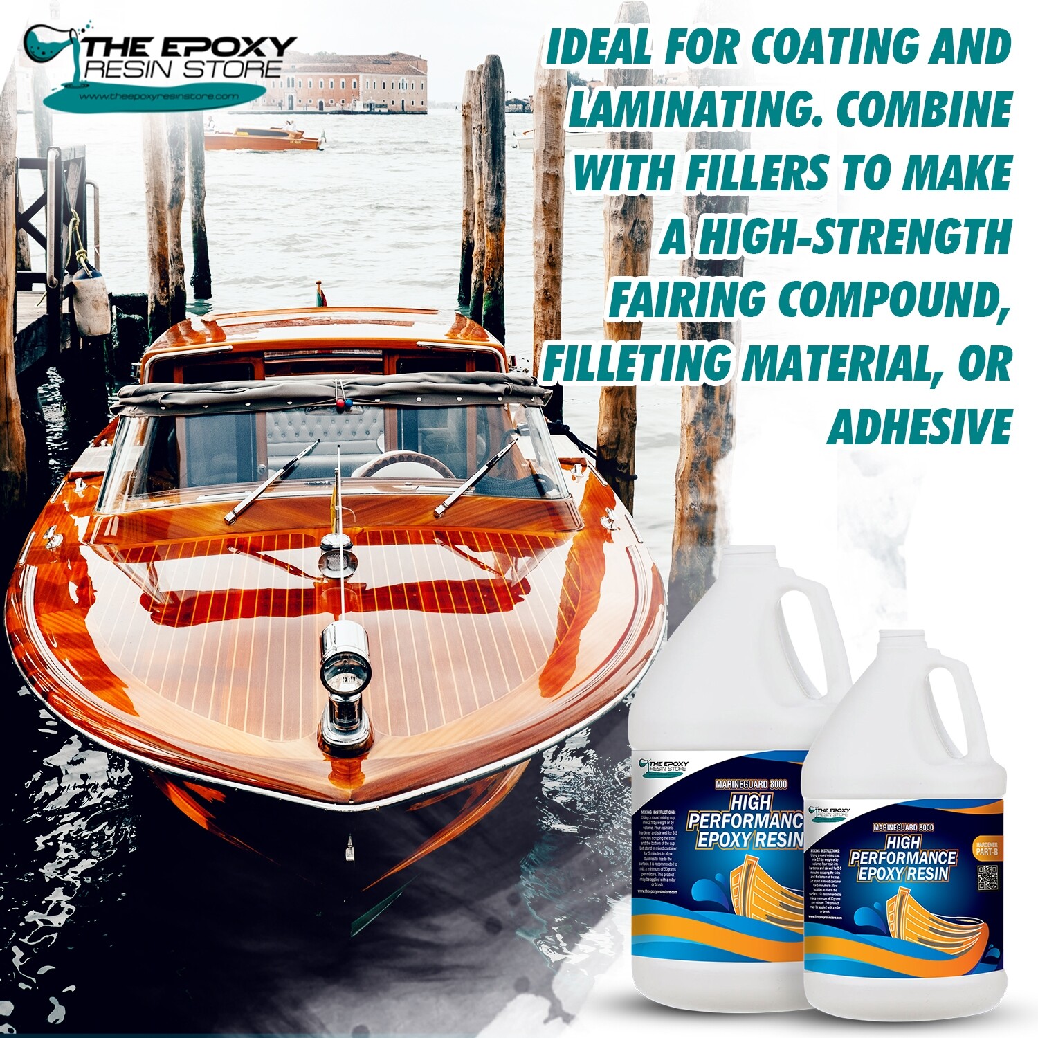 MARINEGUARD 8000 – CLEAR EPOXY RESIN, TABLETOPS, CONCRETE, FIBERGLASS -1.5 GAL
