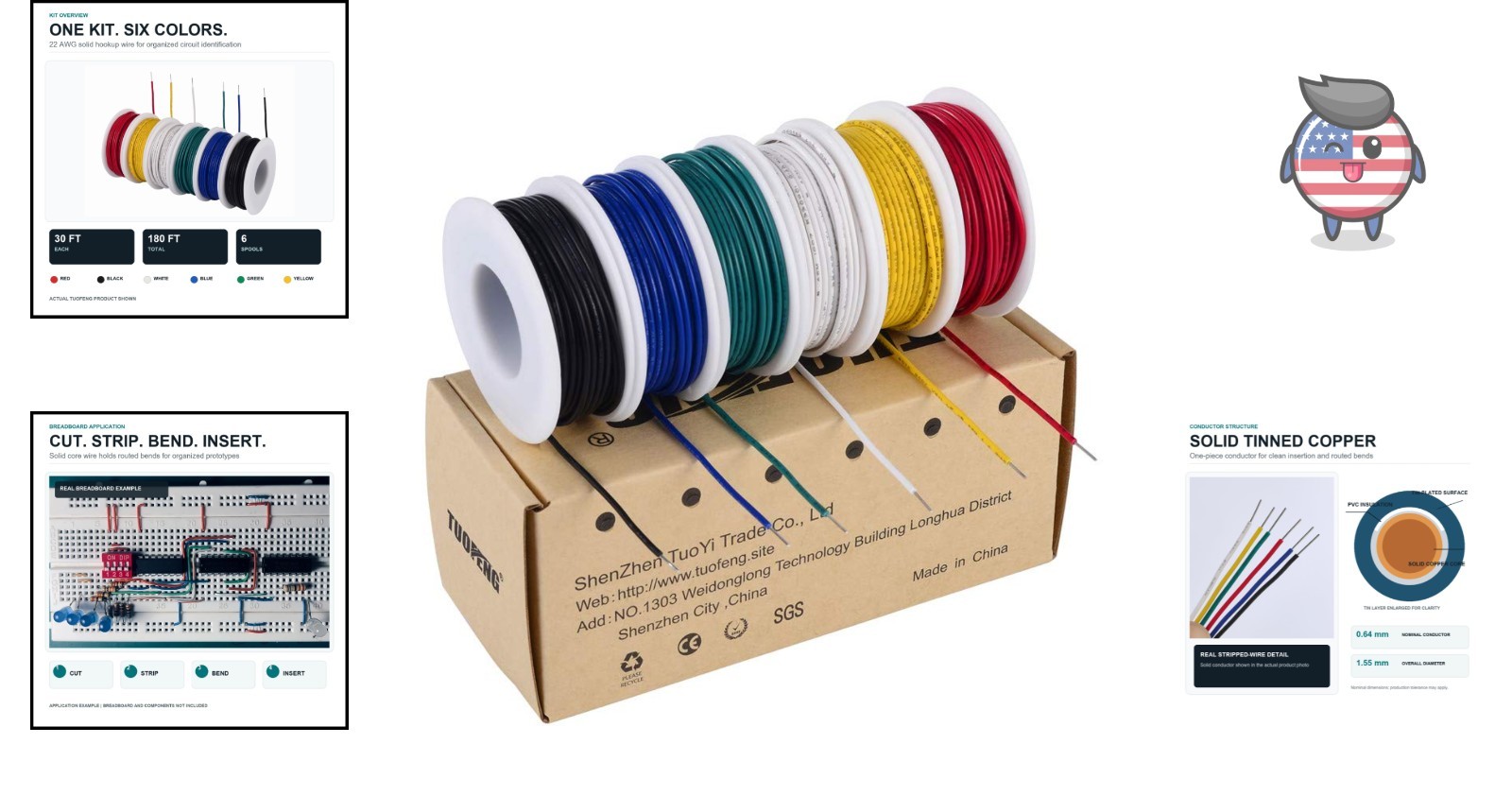 22 AWG Solid Wire Kit – 6 Colors, 30 ft Each | Ideal for Electronics Projects