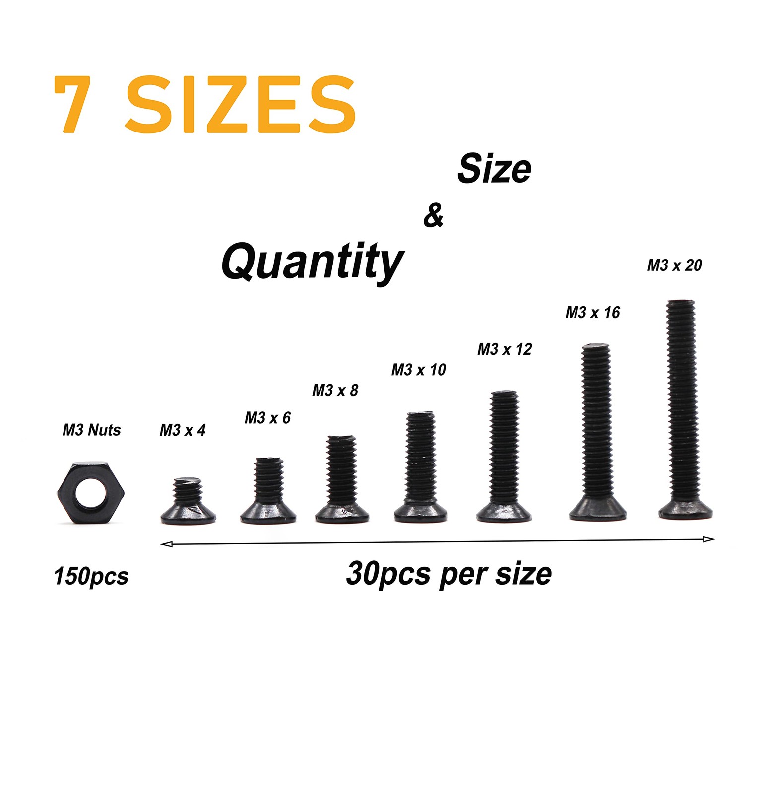 binifiMux M3 Screws Kit, 360pcs (7 Sizes) M3-0.5mm Black One Size,