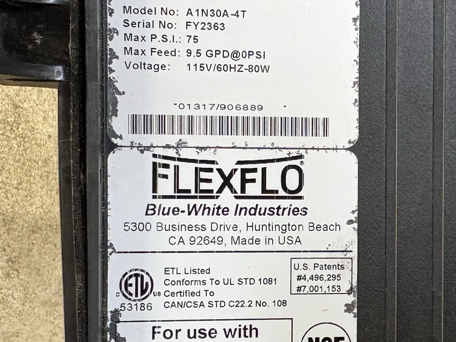 Blue-White A-100N FLEXFLO Peristaltic Metering Pump A1N30A-4T Blue White