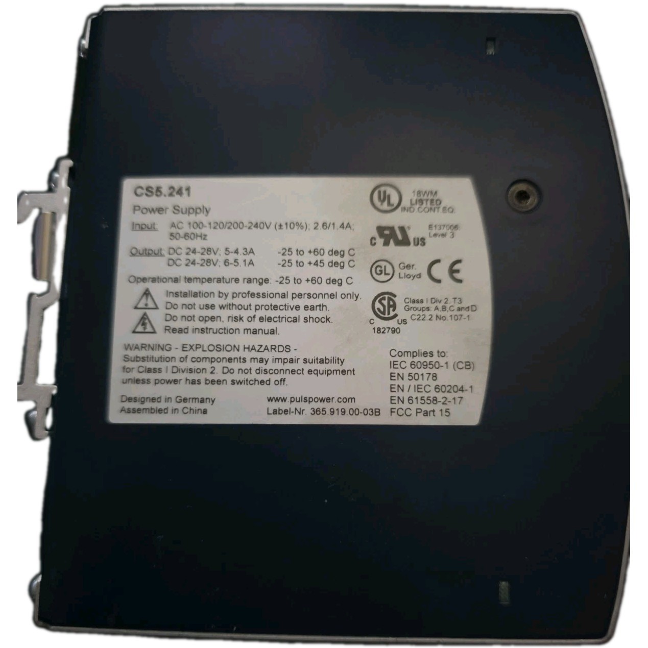 PULS Dimension CS5 Power Supply Adjustable 24-28 Volt 5A CS5.241 Din Rail