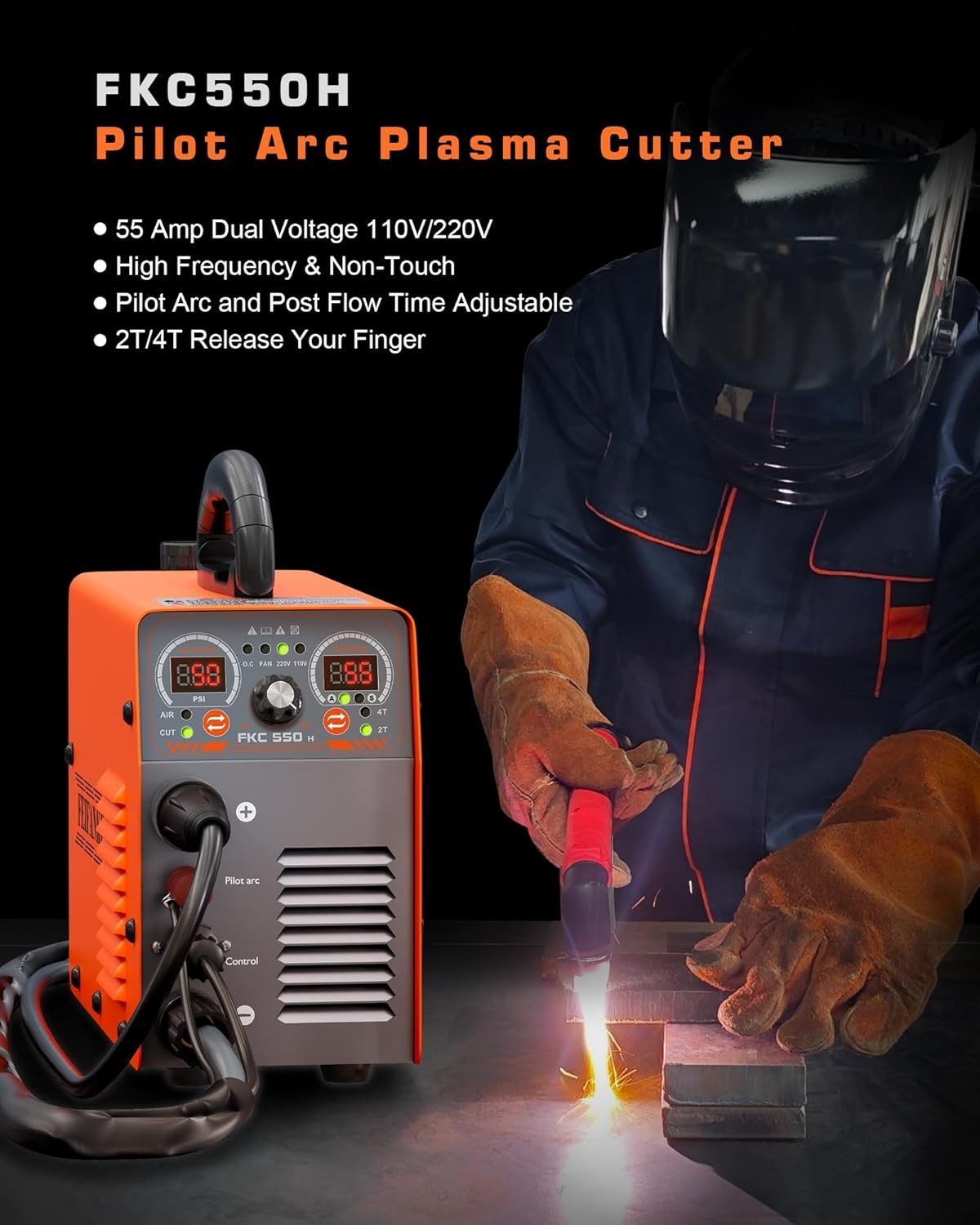 Plasma Cutter 55A Non Touch Pilot Arc HF Air Plasma Cutting Machine Max Cut 3/4″