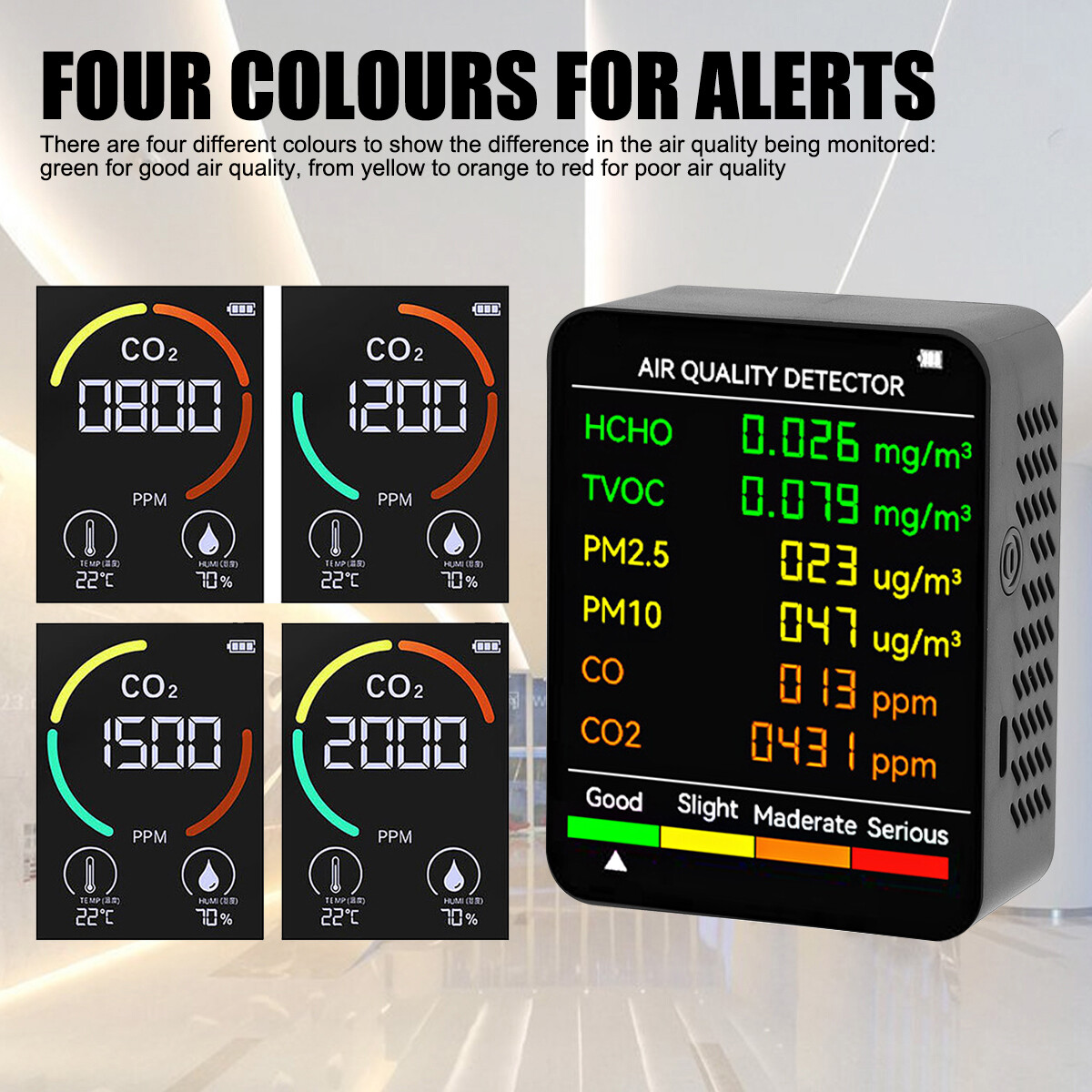 6-in-1 CO2 Detector Monitor, Indoor Air Quality Monitor with Real-Time CO2