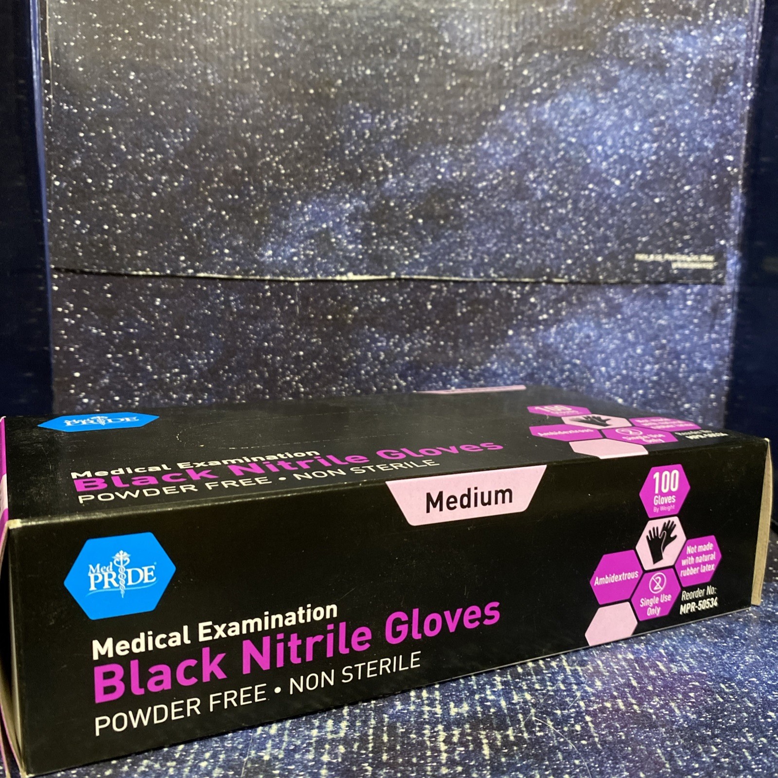 MedPride Medical Examination Nitrile Gloves, M, Powder Free, Small,Black-100/Box