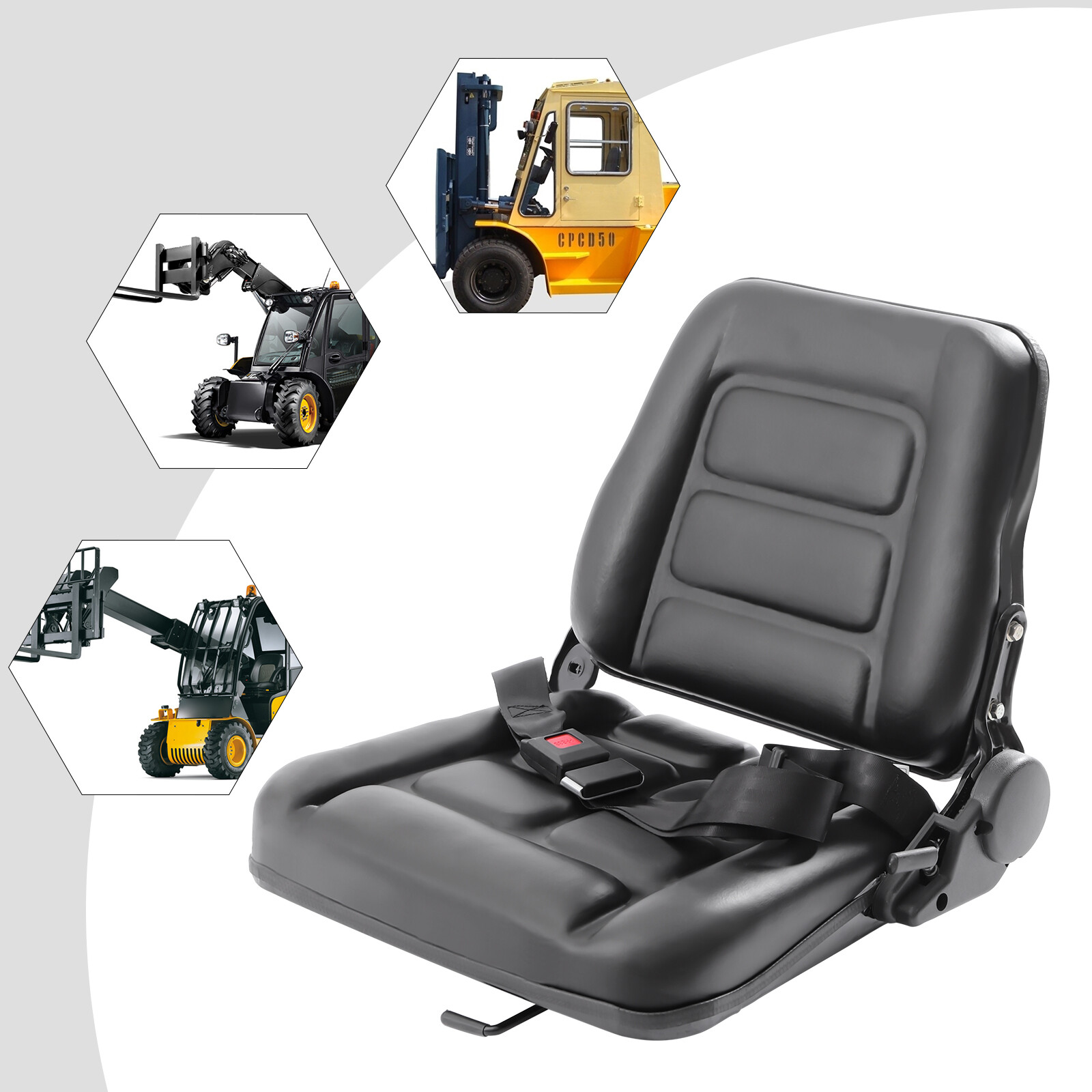 Black Forklift Seat Drivers Side Truck Forklift Seat Backrest Adjustment Seat US