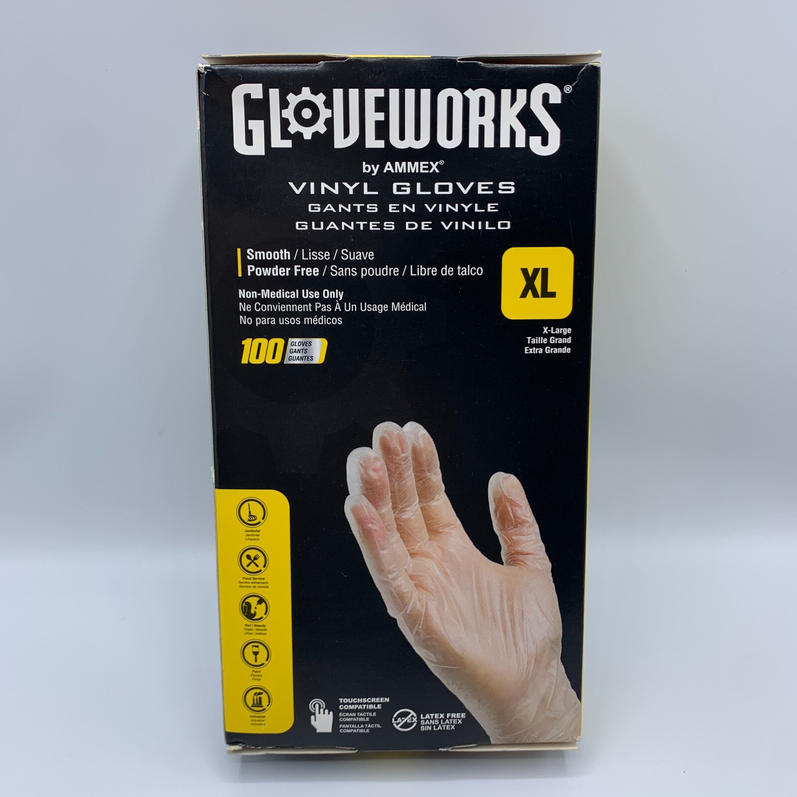 Gloveworks Clear Vinyl Industrial Gloves Box of 100 pcs Size XL 3 Mil Disposable