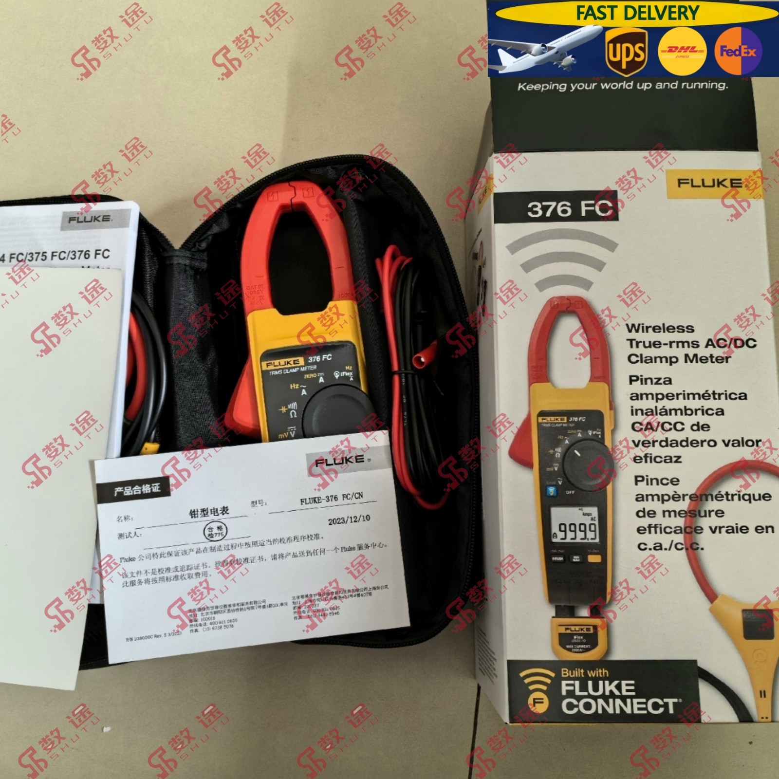 Fluke 376 FC True-RMS AC/DC Volt Ohm Amp Clamp Meter WIFI Connection With iFlex#