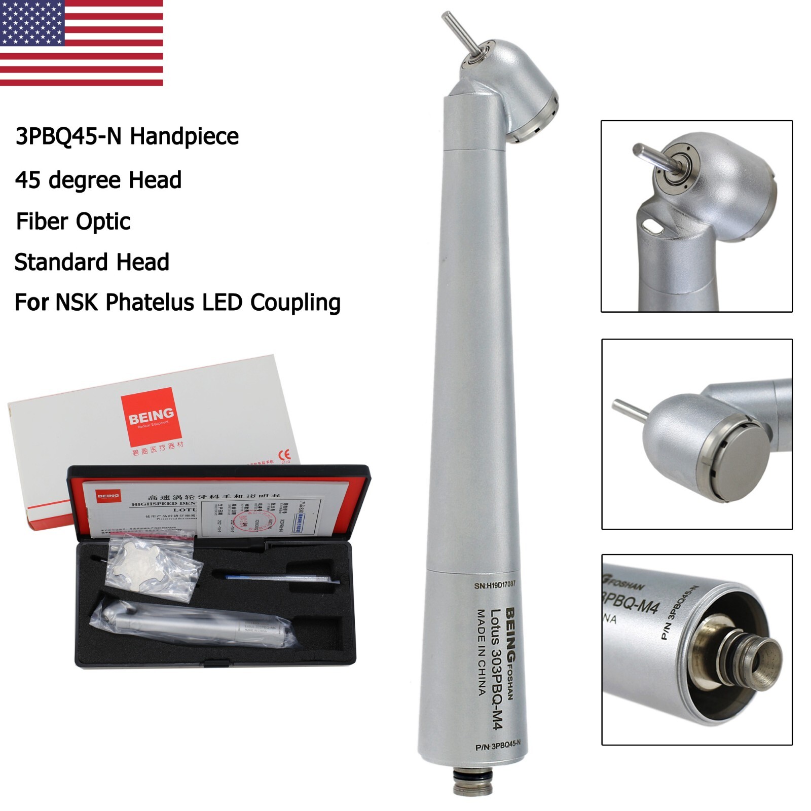 US BEING Dental High Speed 45 Degree Surgical Handpiece For NSK Phatelus Coupler