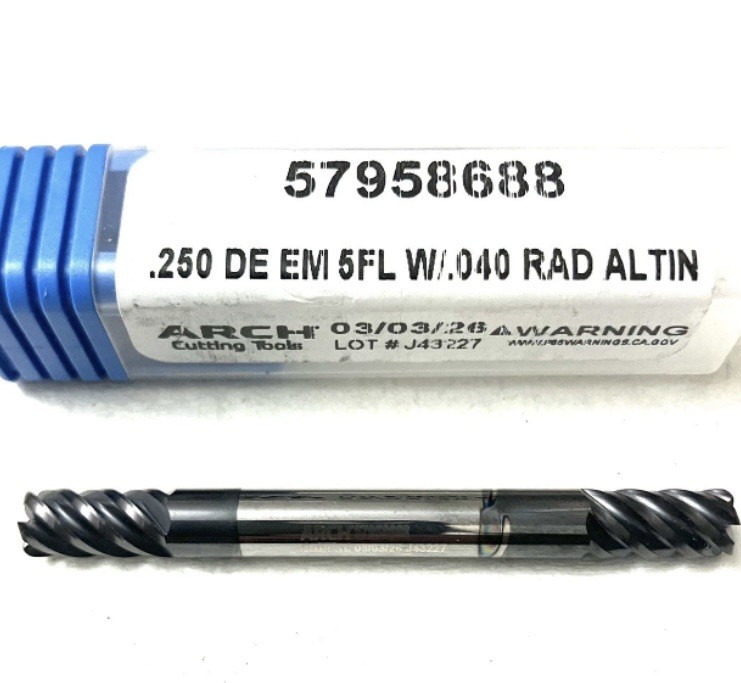 ARCH 1/4″ 5FL Corner Radius End Mill 0.04R Double End Solid Carbide AlTiN