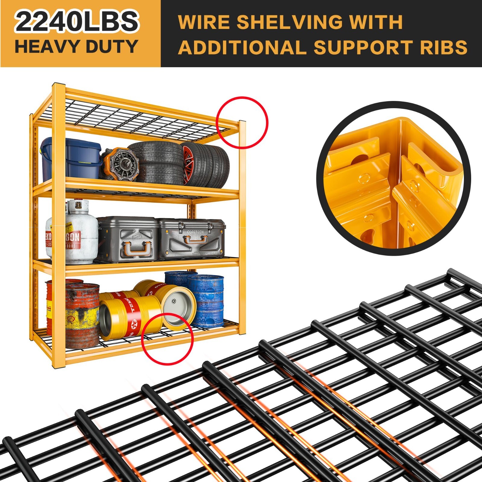 1Pcs Garage Shelving Heavy Duty Storage Shelves for Warehouse Basement,Yellow