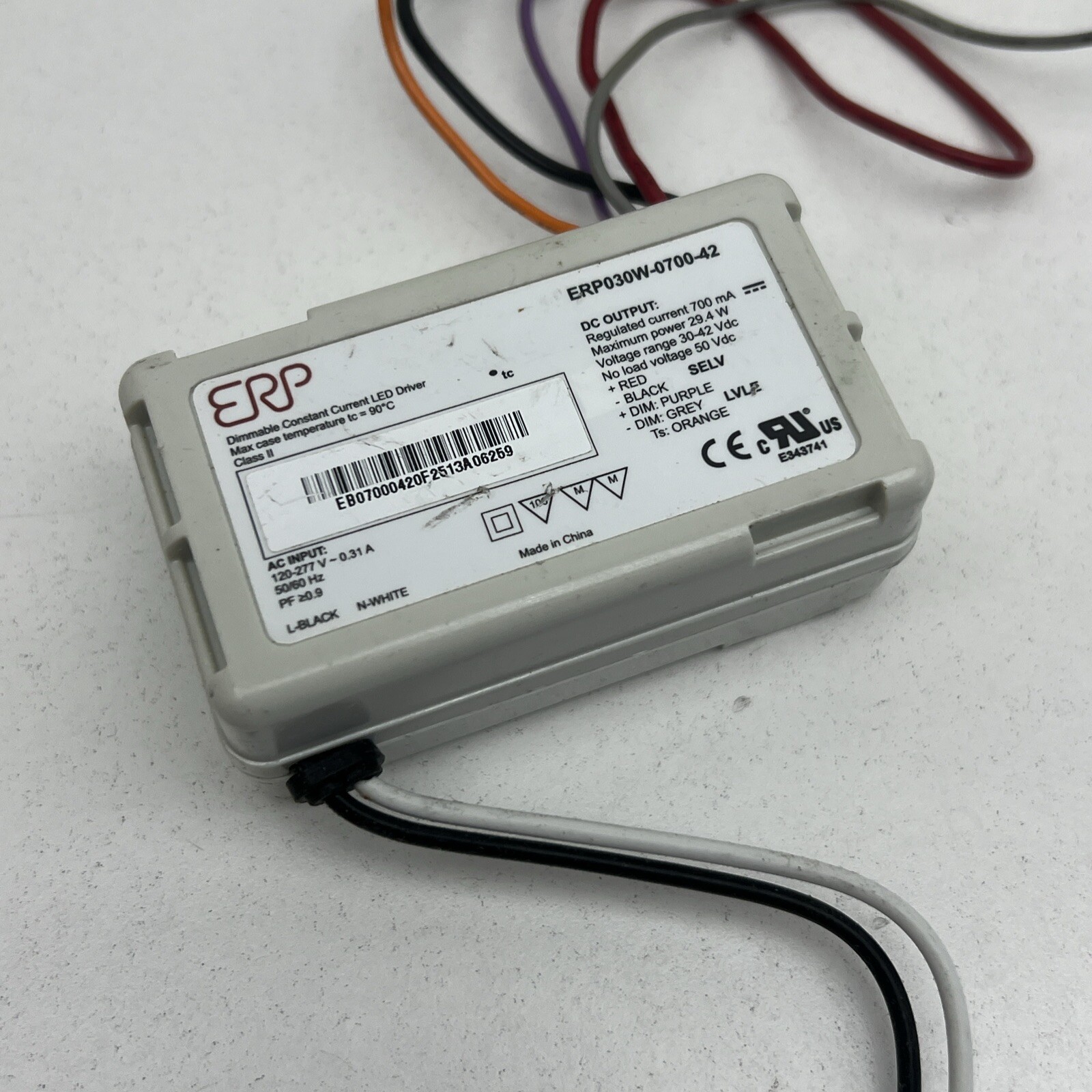 ERP ERP030W-0700-42 Dimmable Constant Current LED Driver 29.4W 30-42VDC 700mA