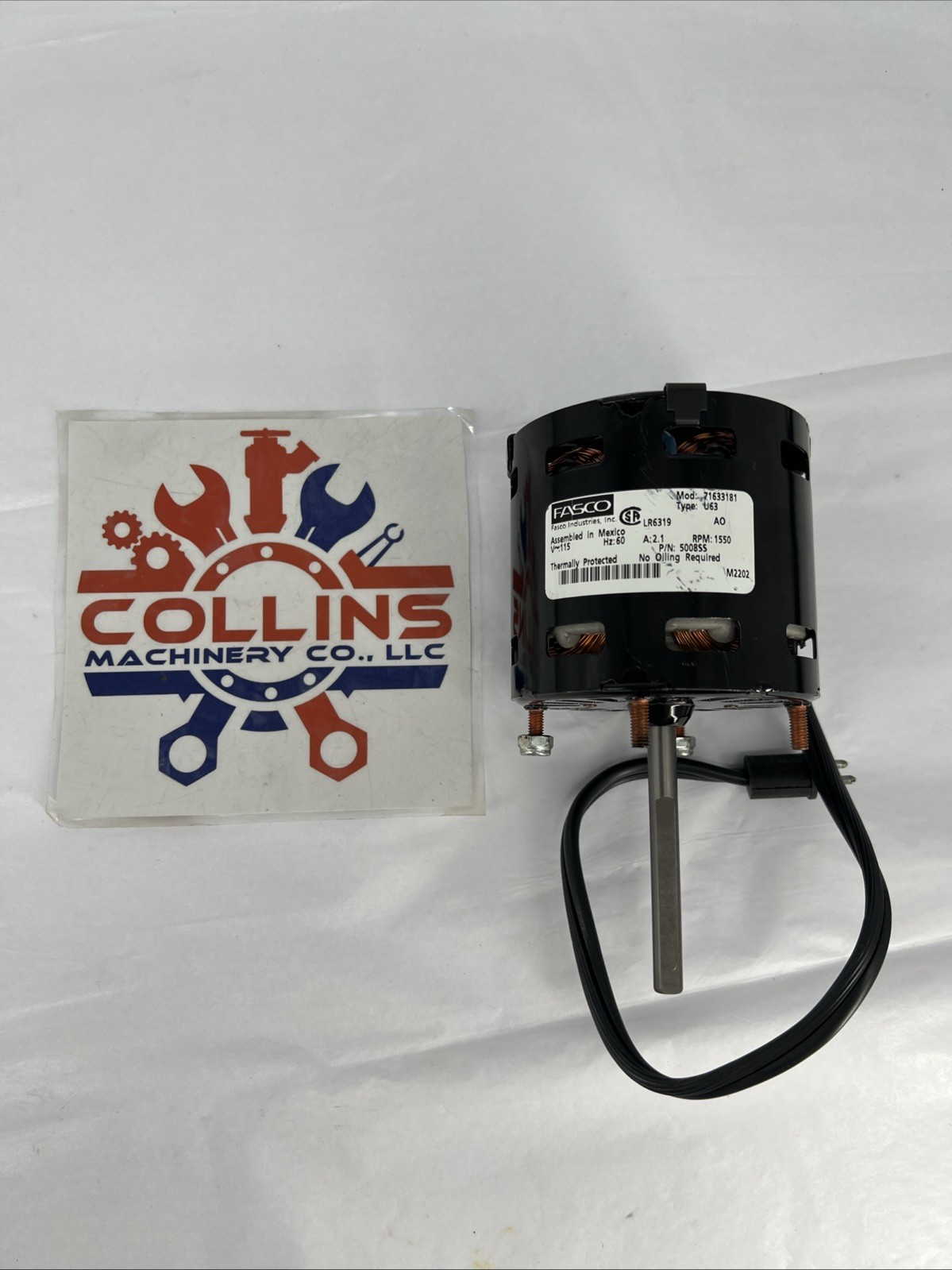 FASCO 71633181 Inducer Fan Motor, Type U63, 115V, 60Hz, 5008SS, 2.1A, LR6319