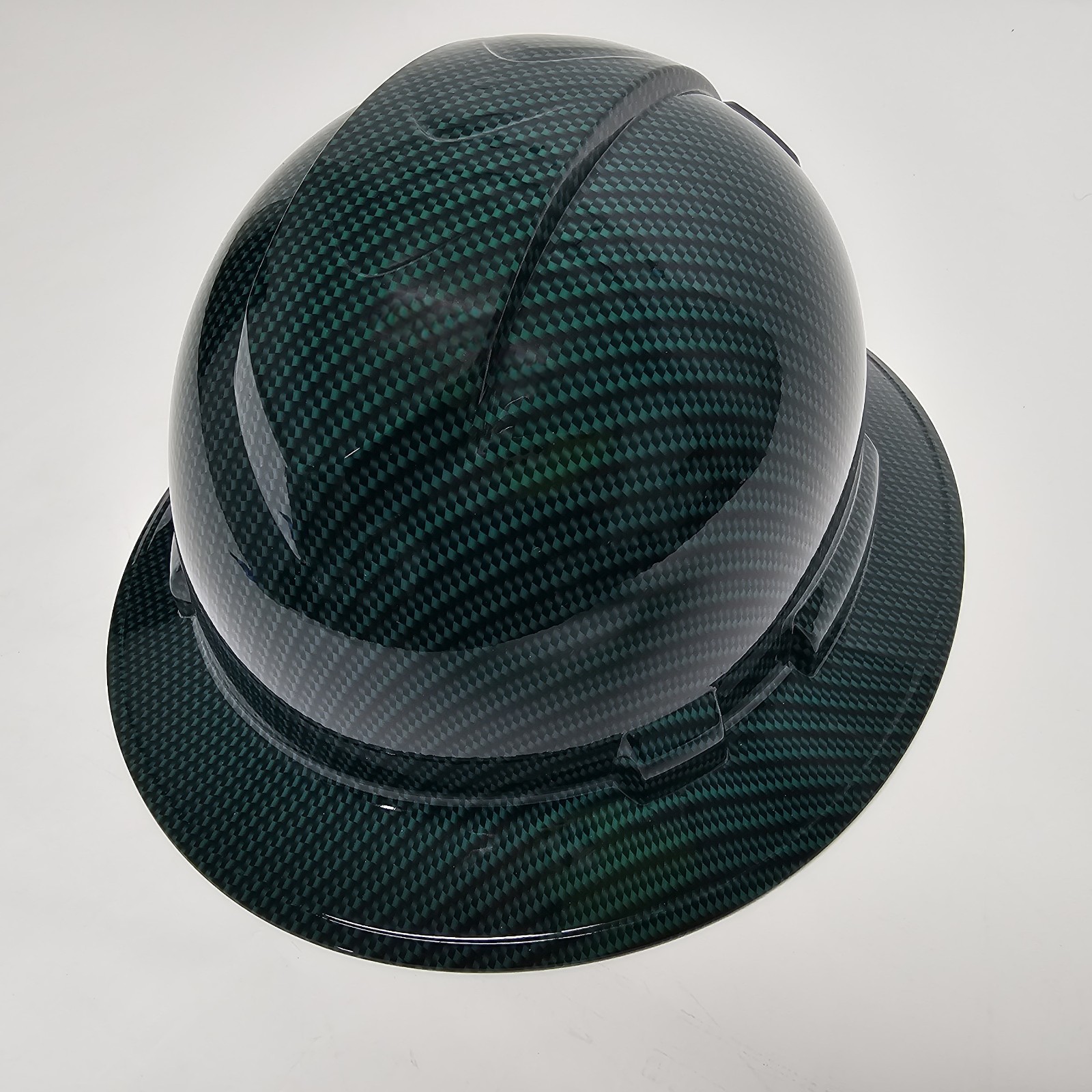 full brim hard hat custom hydro dipped IN DARK GREEN CARBON FIBER NEW