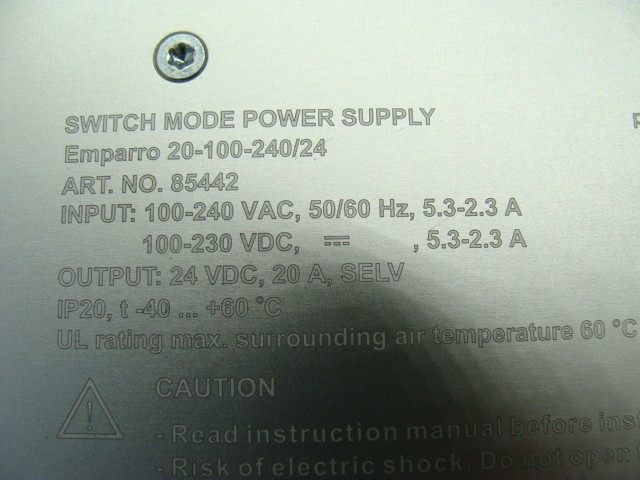 MURR ELEKTRONIK EMPARRO D-71570 85442 SWITCH MODE POWER SUPPLY IN:100-230VDC