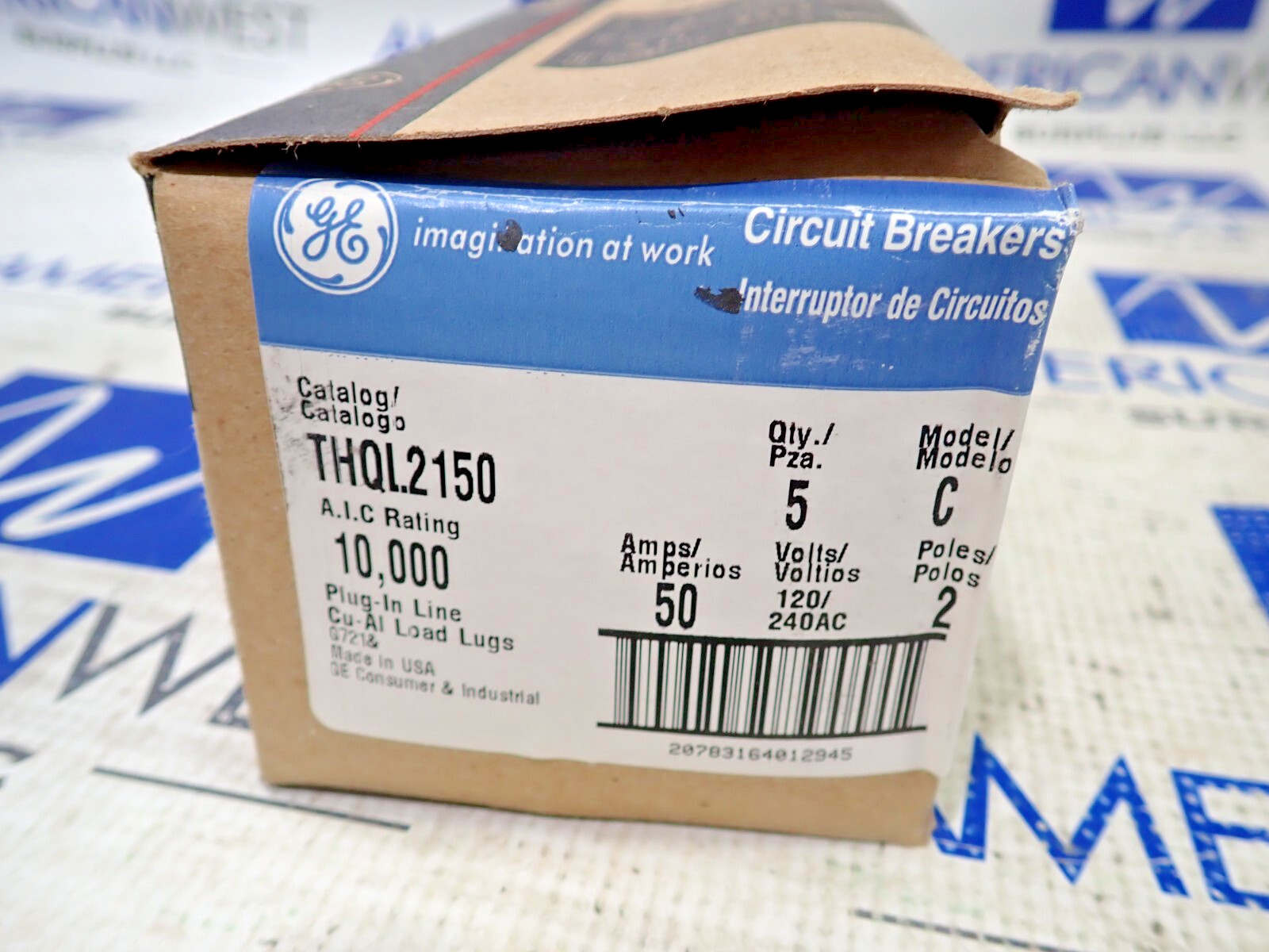 New GE THQL2150 2 Pole 50 Amp 120/240 Volt 10kA Plug On Circuit Breaker Qty 5