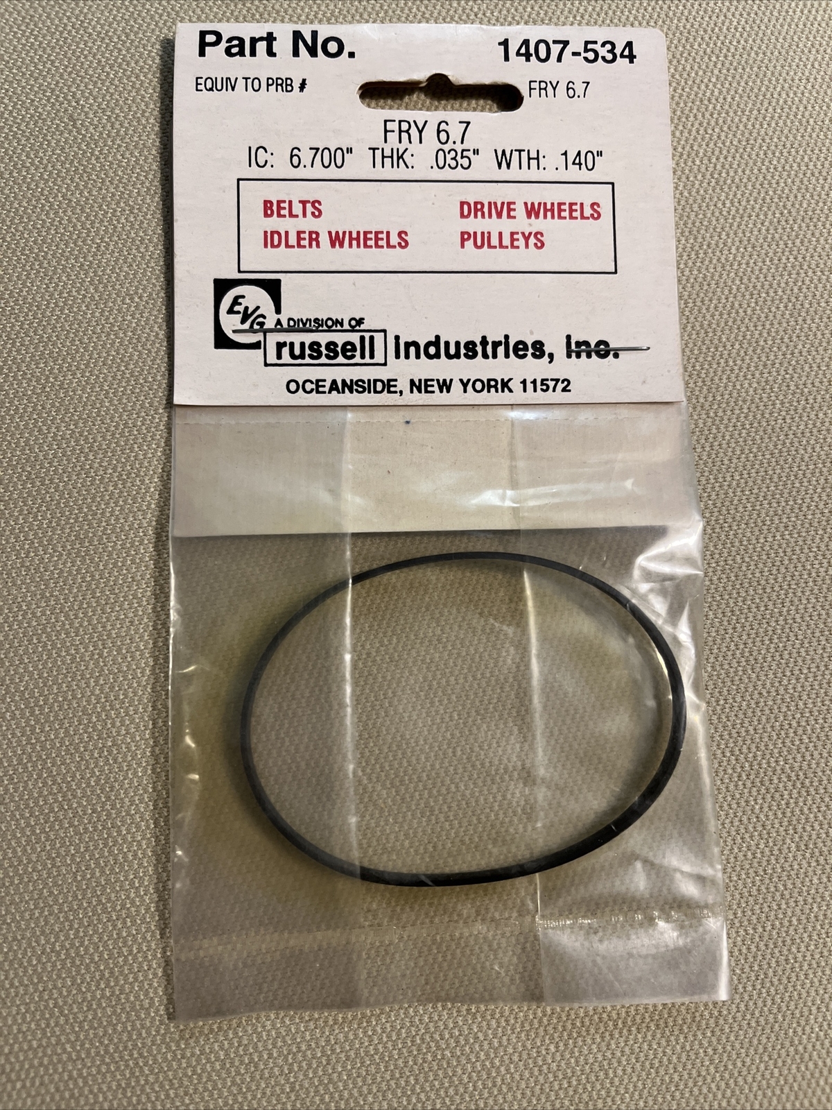 1 Each ~ 1407-534 ~ EVG Russell ~ Flat Belt ~ IC 6.700″ THK: 0.035″ WTH 0.140″