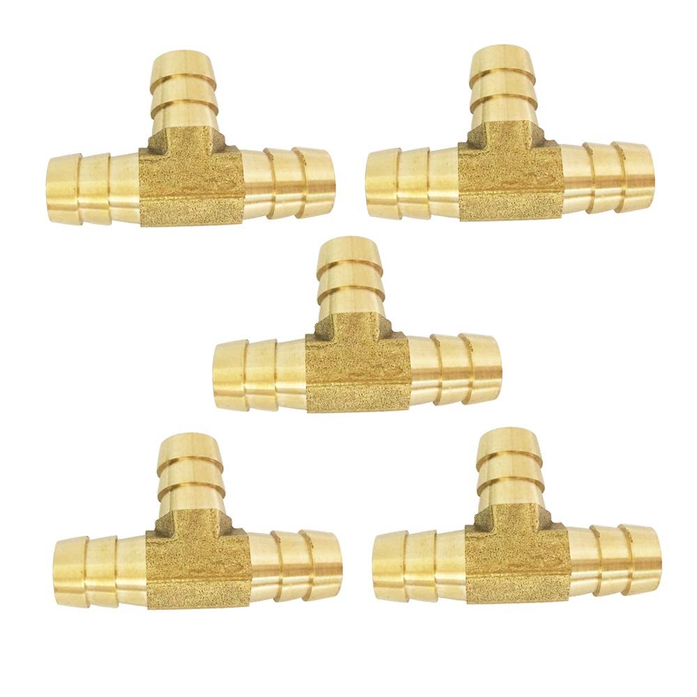 3/8″ x 3/8″ x 3/8″ Barbed Tee Brass Barb T Hose Fitting 3 Way Connector Fuel/…