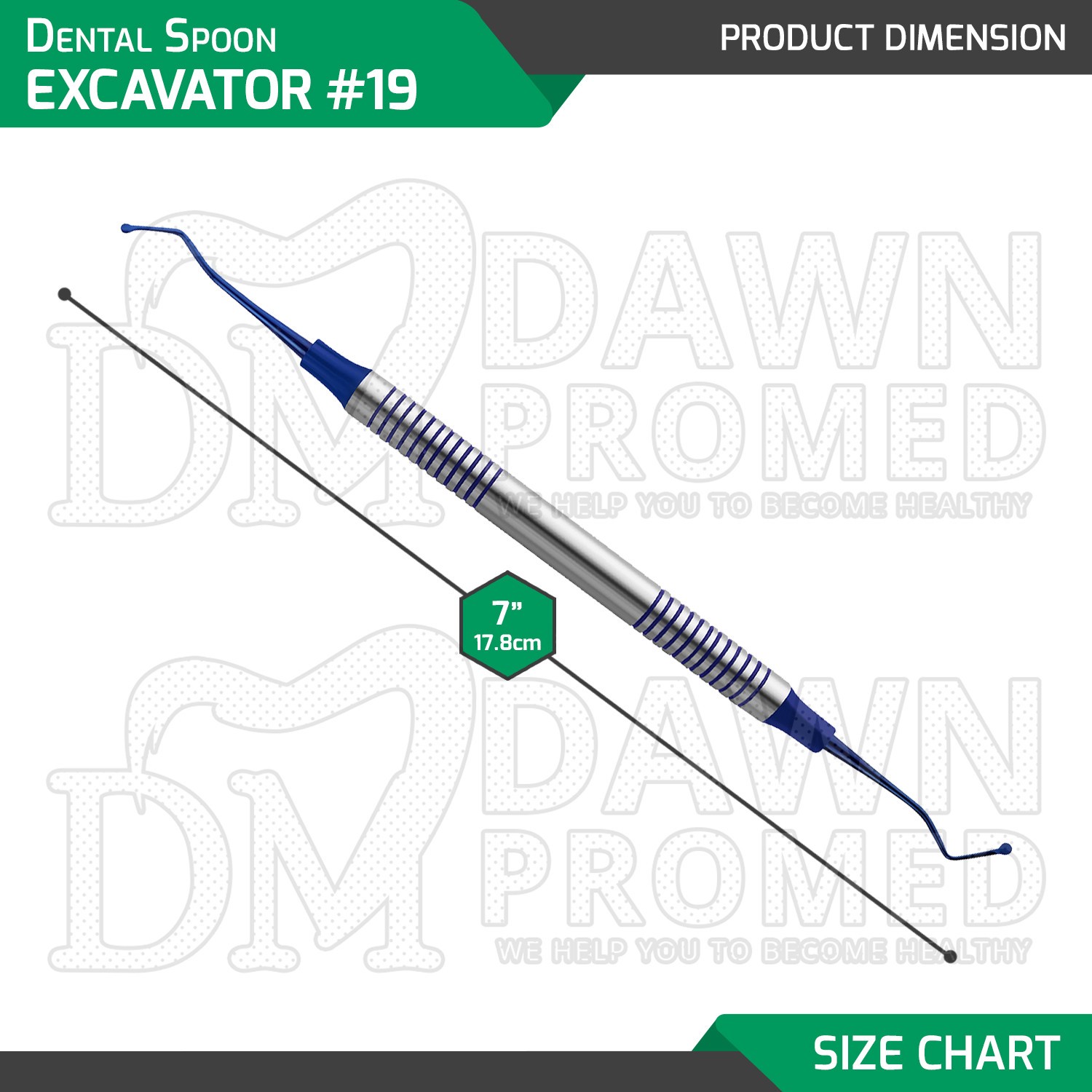 6 Pcs Spoon Excavator #19 Double Ended Blue Titanium Coated Dental Instruments