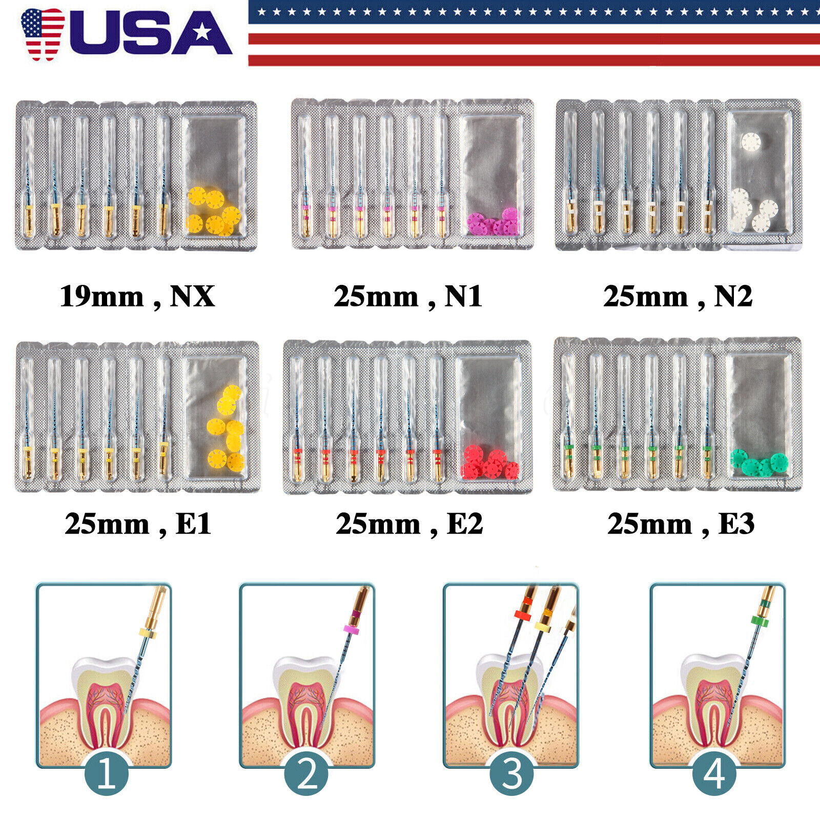 Dental Endodontic Endo Memory Engine Rotary Root Canal NiTi File 25mm files 6PCS