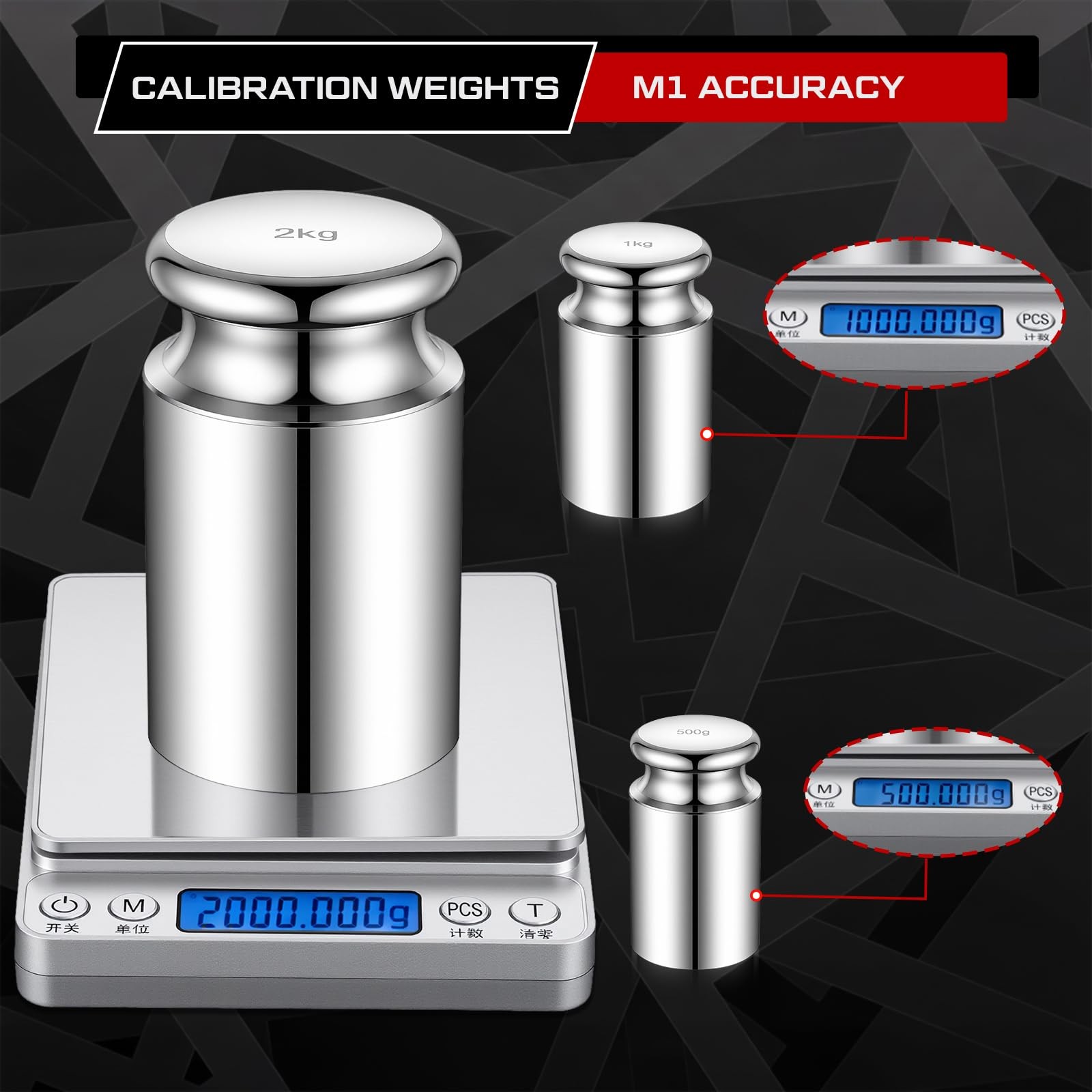 Sabary 5kg 5000g 5 Pcs M1 Precision Calibration Weight Set 2 Kg,1 Kg,0.5 Kg