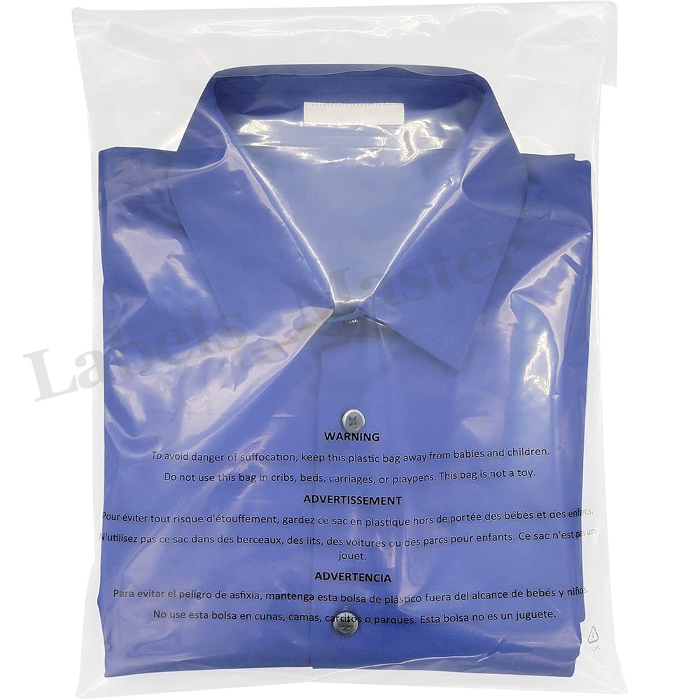 Clear Poly Bags Resealable Suffocation Warning OPP Cello Merchandise Packaging
