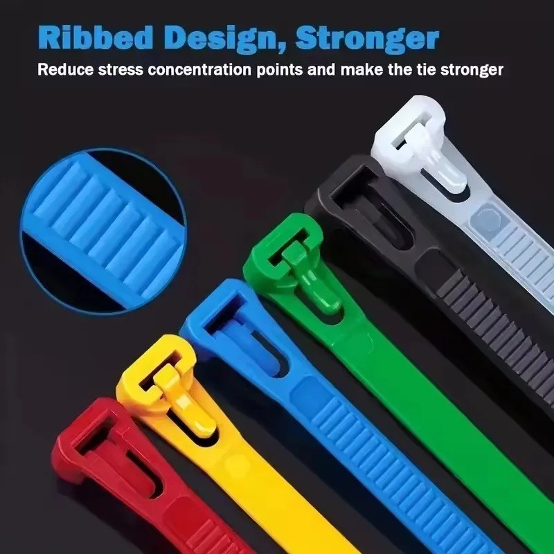 200PCS Reusable Cable Ties Nylon Lock Loop Removable Mixed Color Organizers