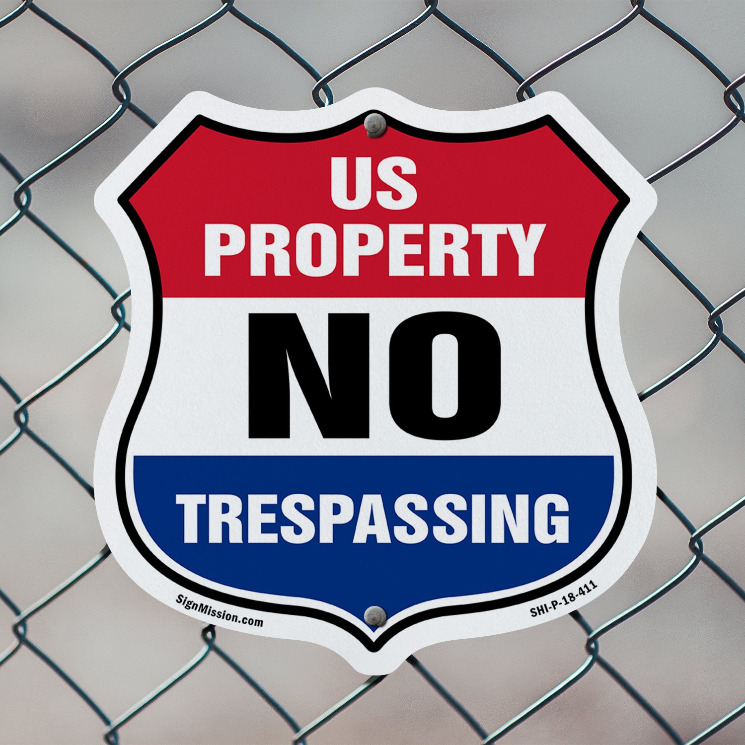 No Trespassing Shield Sign U.S. Property No Trespassing Shield Shaped Sign