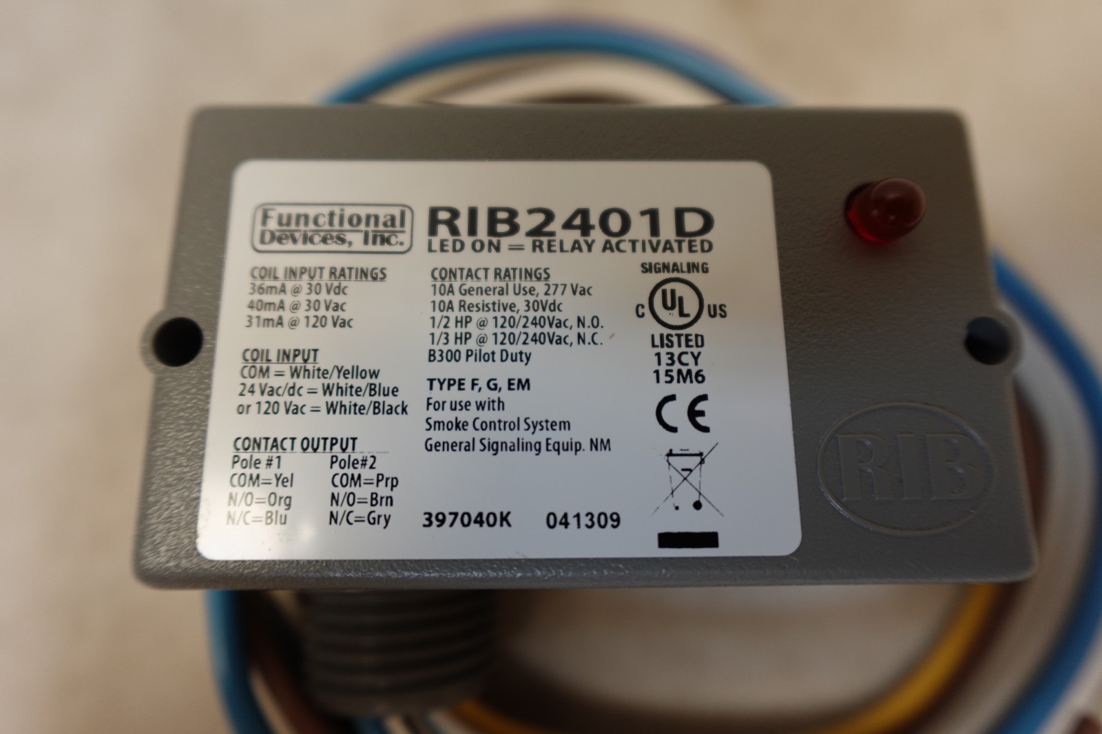 RIB Functional Devices RIB2401D Enclosed Pilot Relay 10A DPDT 24V 120V Coil