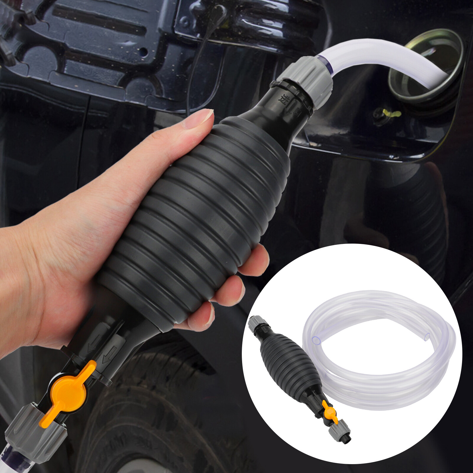 9.8Ft Siphon Hose Transfer Hand Pump With Flow Valve for Gasoline Oil Water Fuel