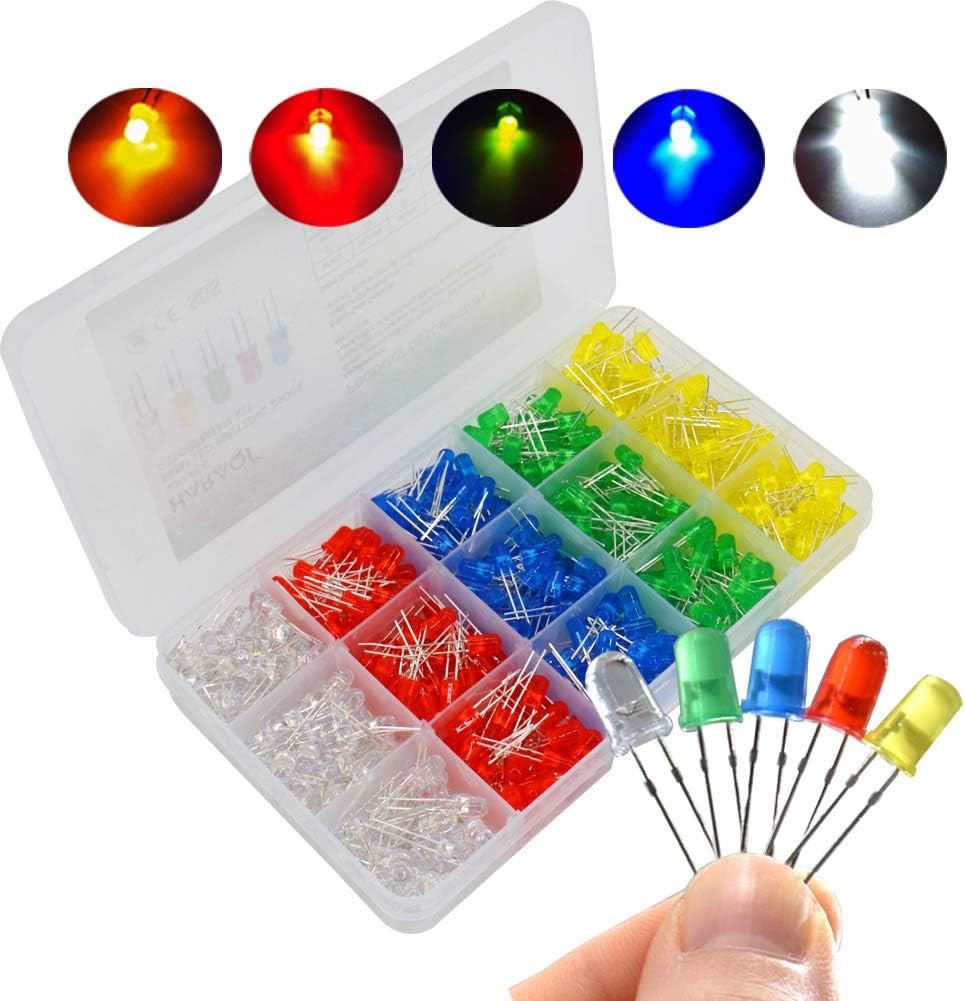 500 Pcs 5mm LED Assortment Kit Diffused Low Voltage Varied Colors Pack