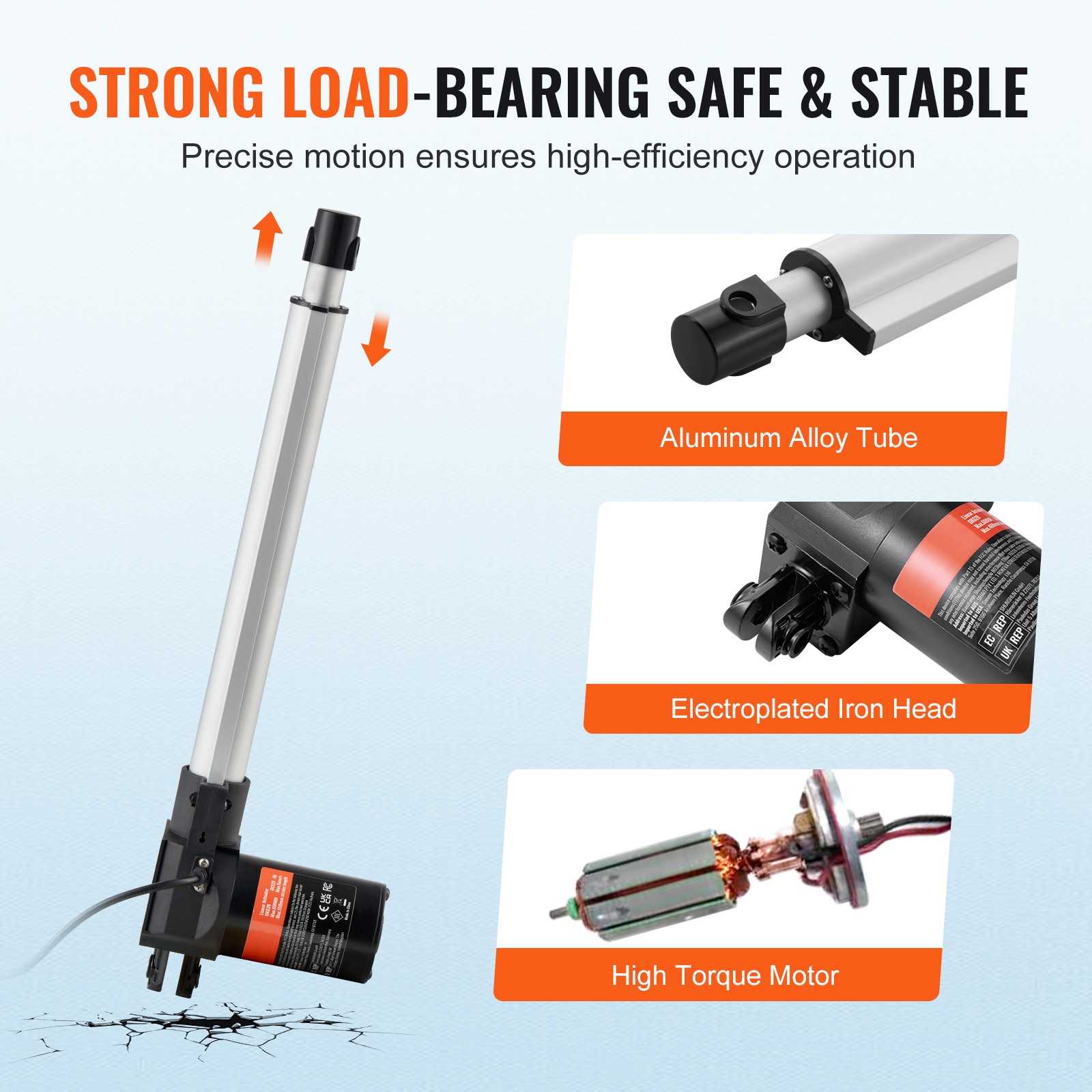 VEVOR Linear Actuator 12V 12In Heavy Duty 1320lbs/6000N 0.19″/s IP44 Protection