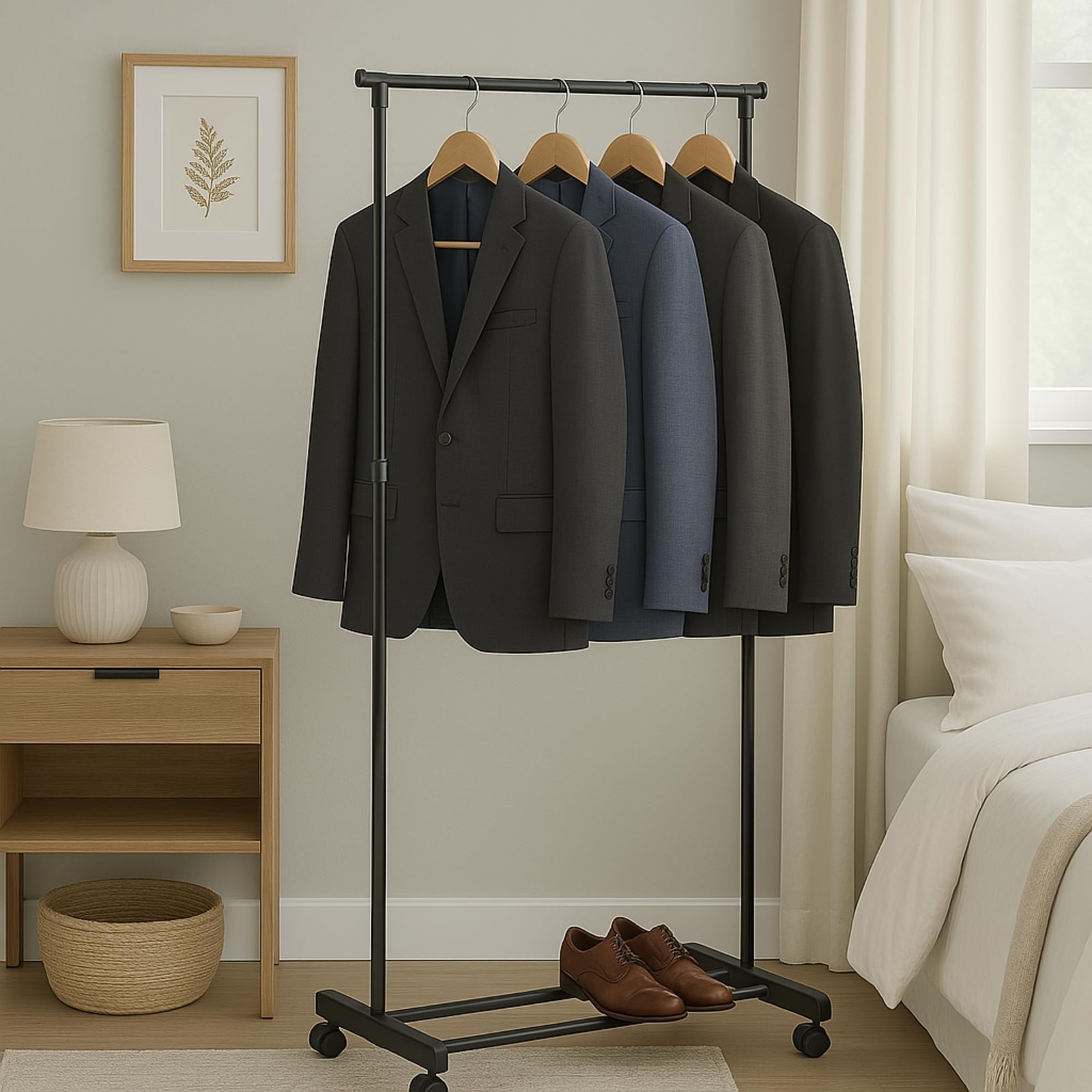 Honey-Can-Do Adjustable Height Rolling Metal Clothes Rack 30 lbs, Chrome