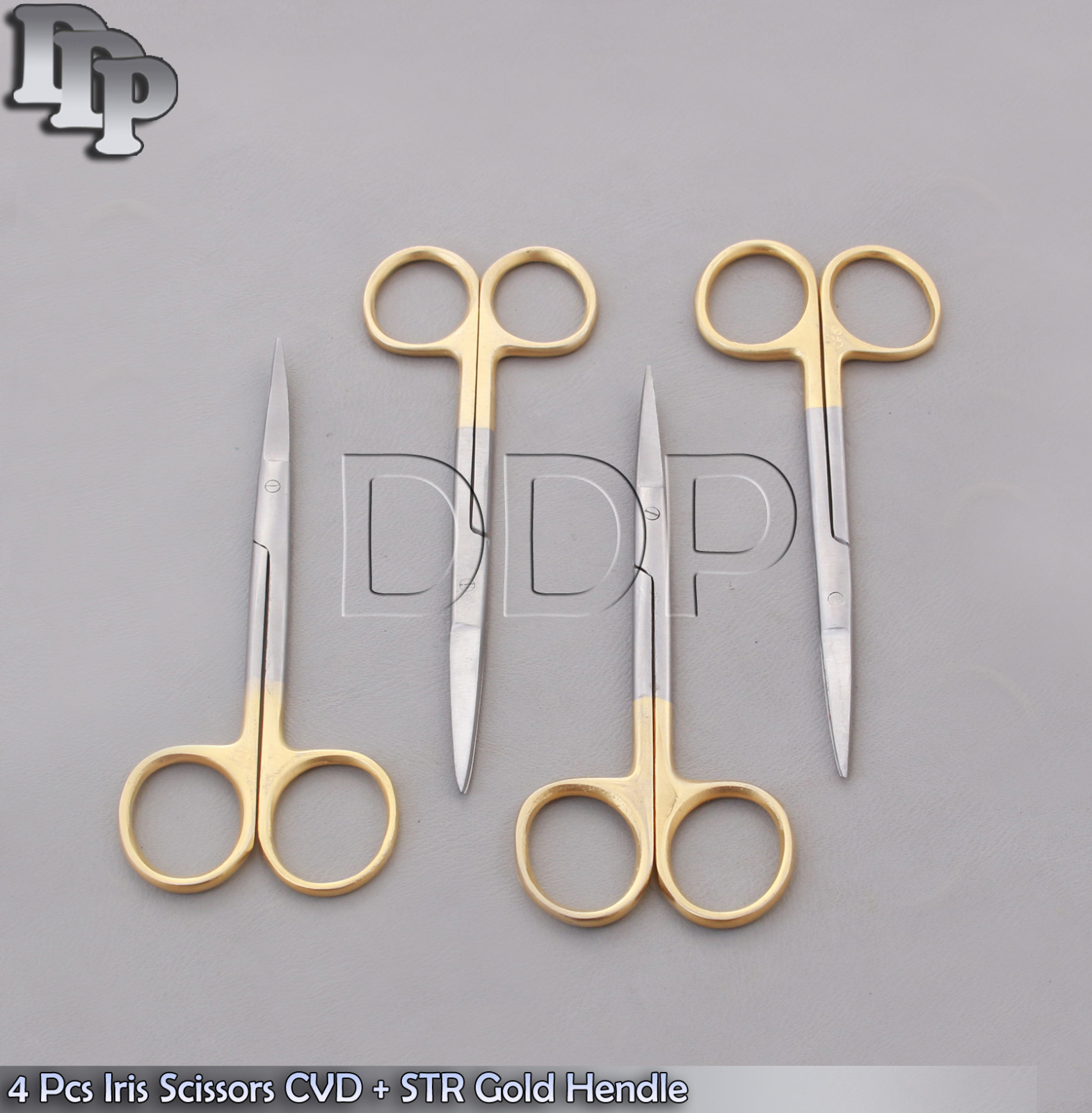 4 O.R GRADE IRIS SURGICAL OPHTHALMIC SCISSORS STRAIGHT+CURVED WITH GOLD HANDLE