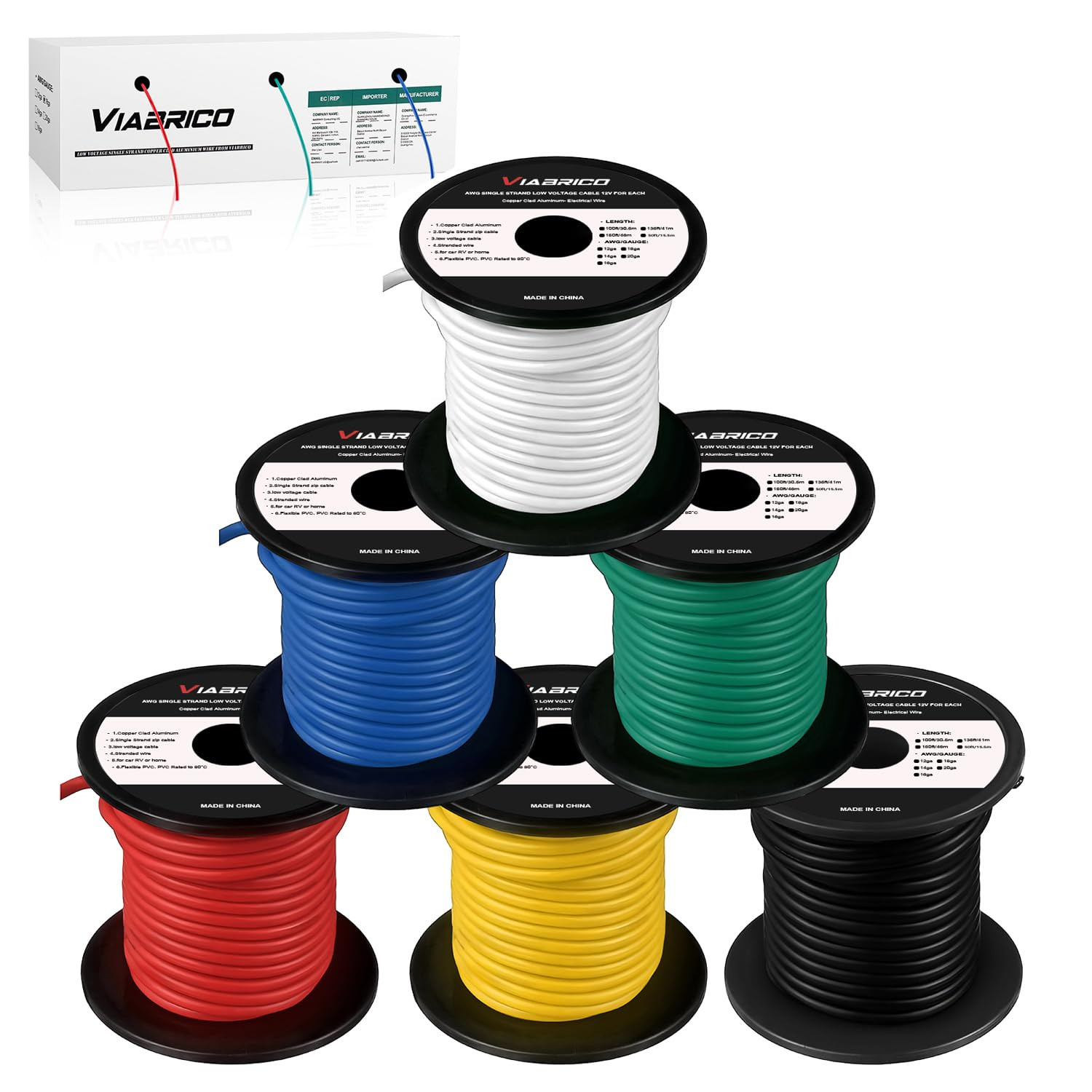 10 Gauge Wire 600FT, 10 AWG Auto Wire 100Ft Each Spool, 6 Colors Copper Clad Alu