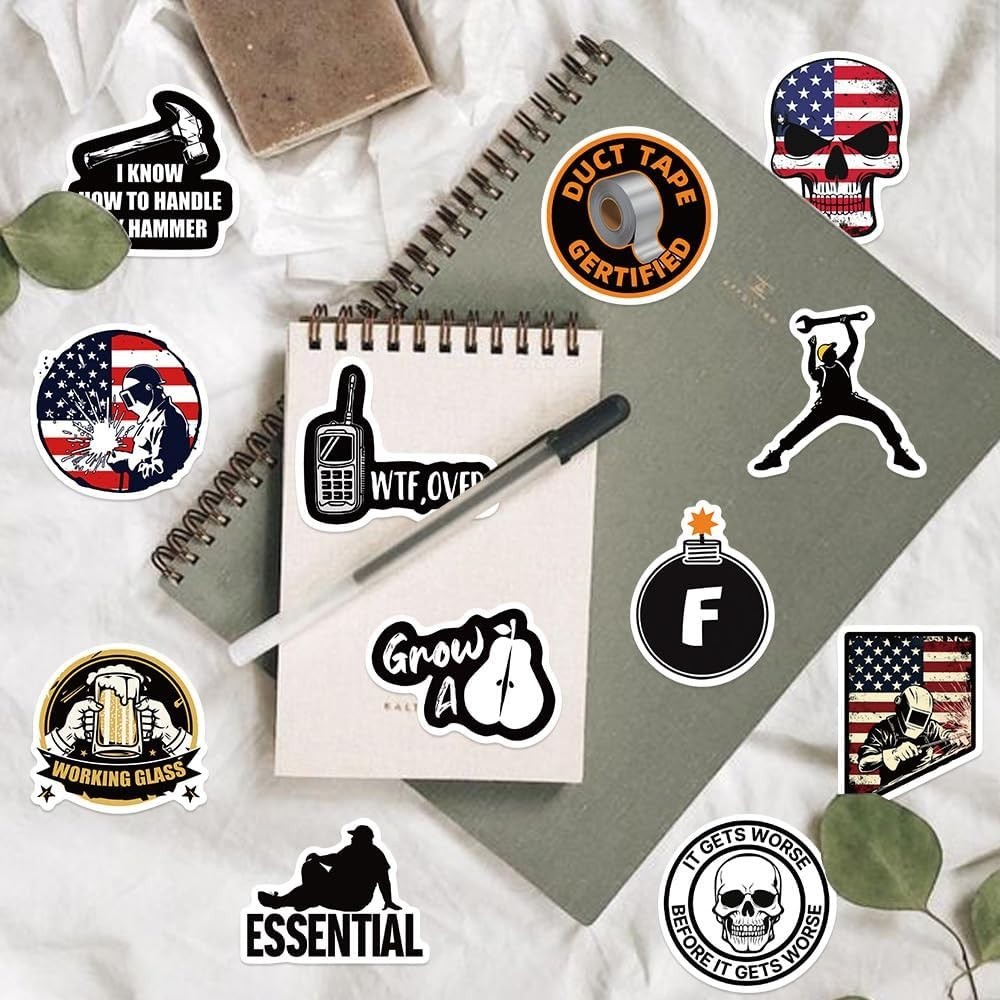 100pcs Funny Hard Hat Stickers (Dirty) for Adult Tool Box, Helmet, Black