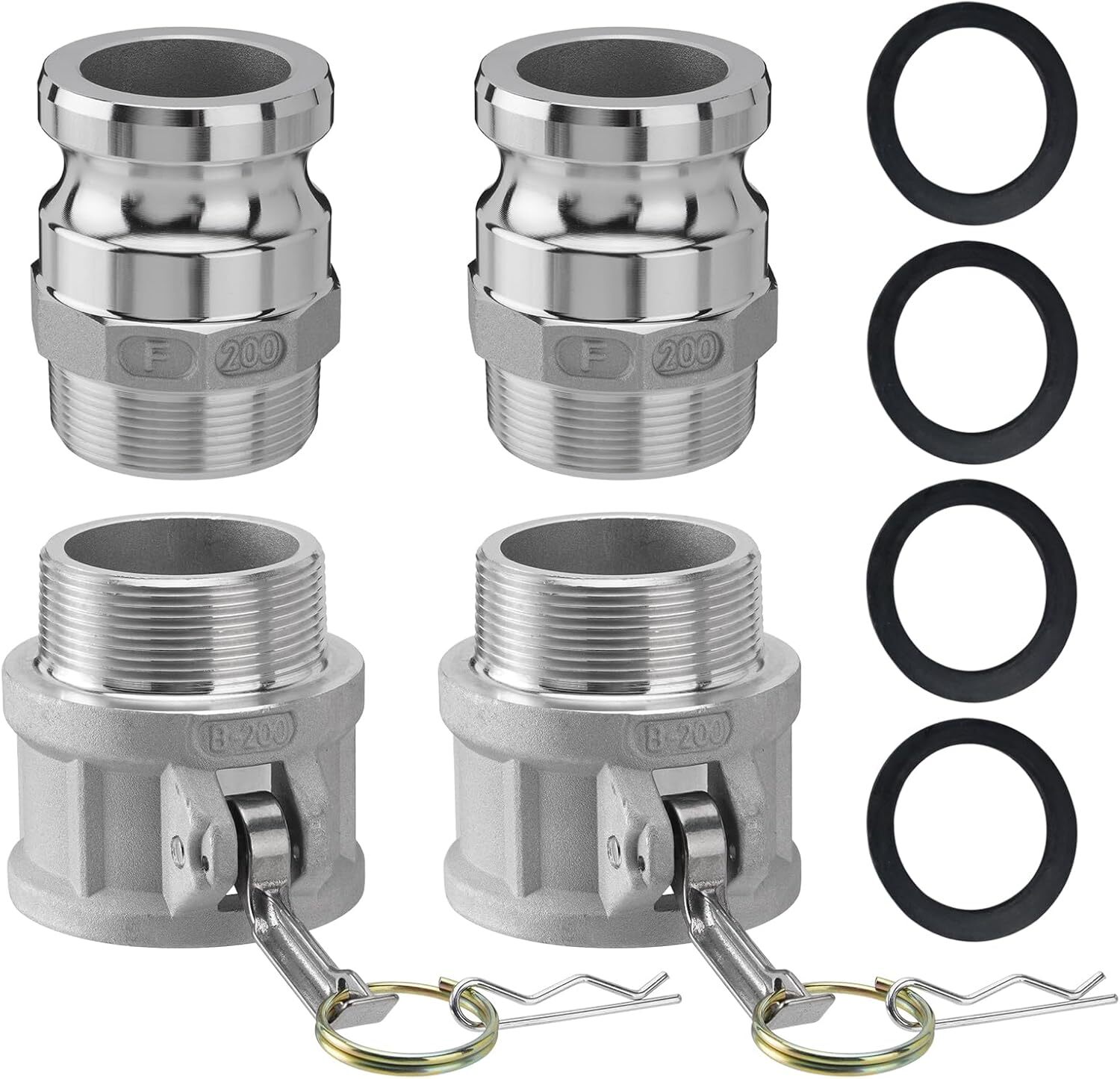 2 Pack Aluminum Camlock Fittings Type B & Type F Cam and Groove Hose Fittings A+