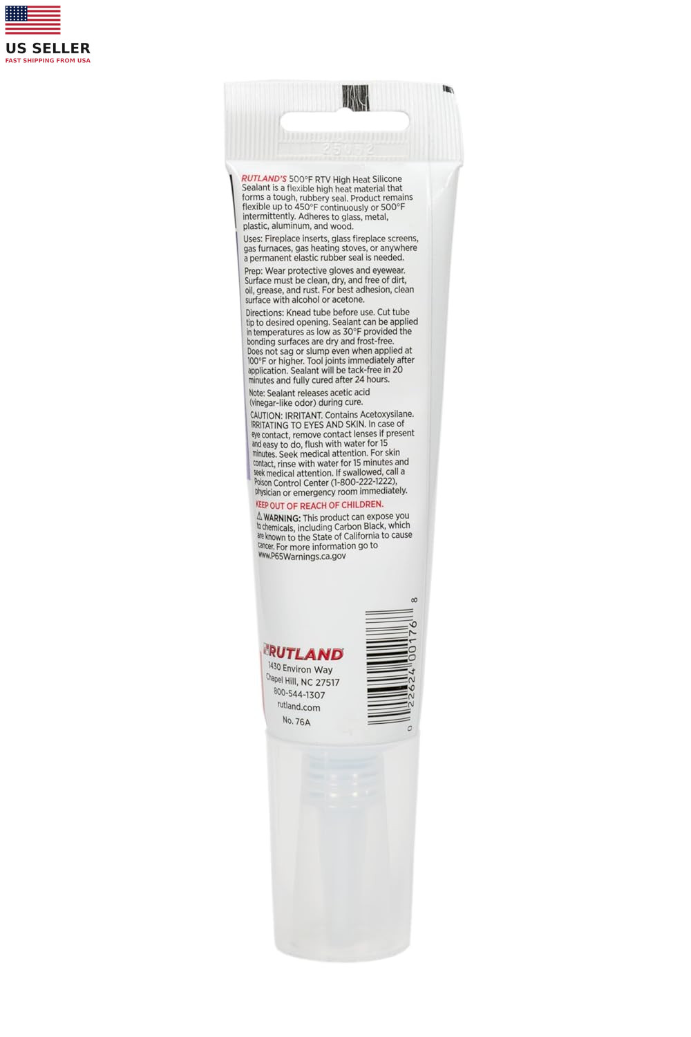Rutland 500°F RTV High Heat Silicone Sealant Black, Usa-Made High Temperature G