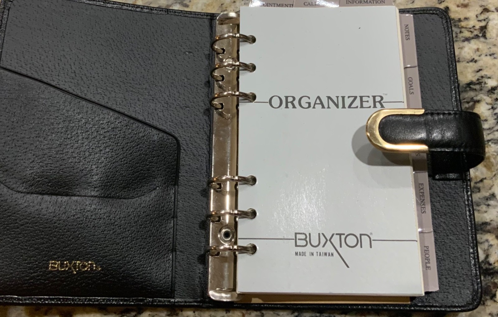 Vintage Buxton Organizer Planner 6 Ring & Button Lambskin Leather Brand New Open