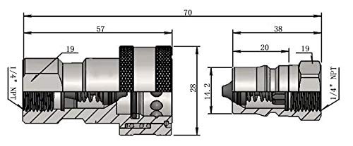 ISO 7241-B 1/4 Inch NPT Quick Disconnect Hydraulic Coupler/Coupling (2 Set)