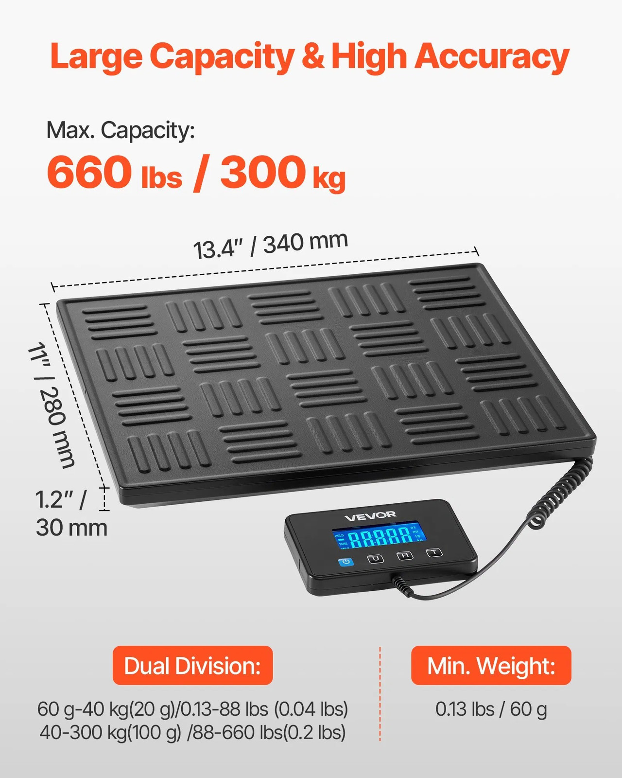 Digital Postal Scale, 0.7 oz/3.5 oz Dual Accuracy, 660 lbs Commercial Weight Sca