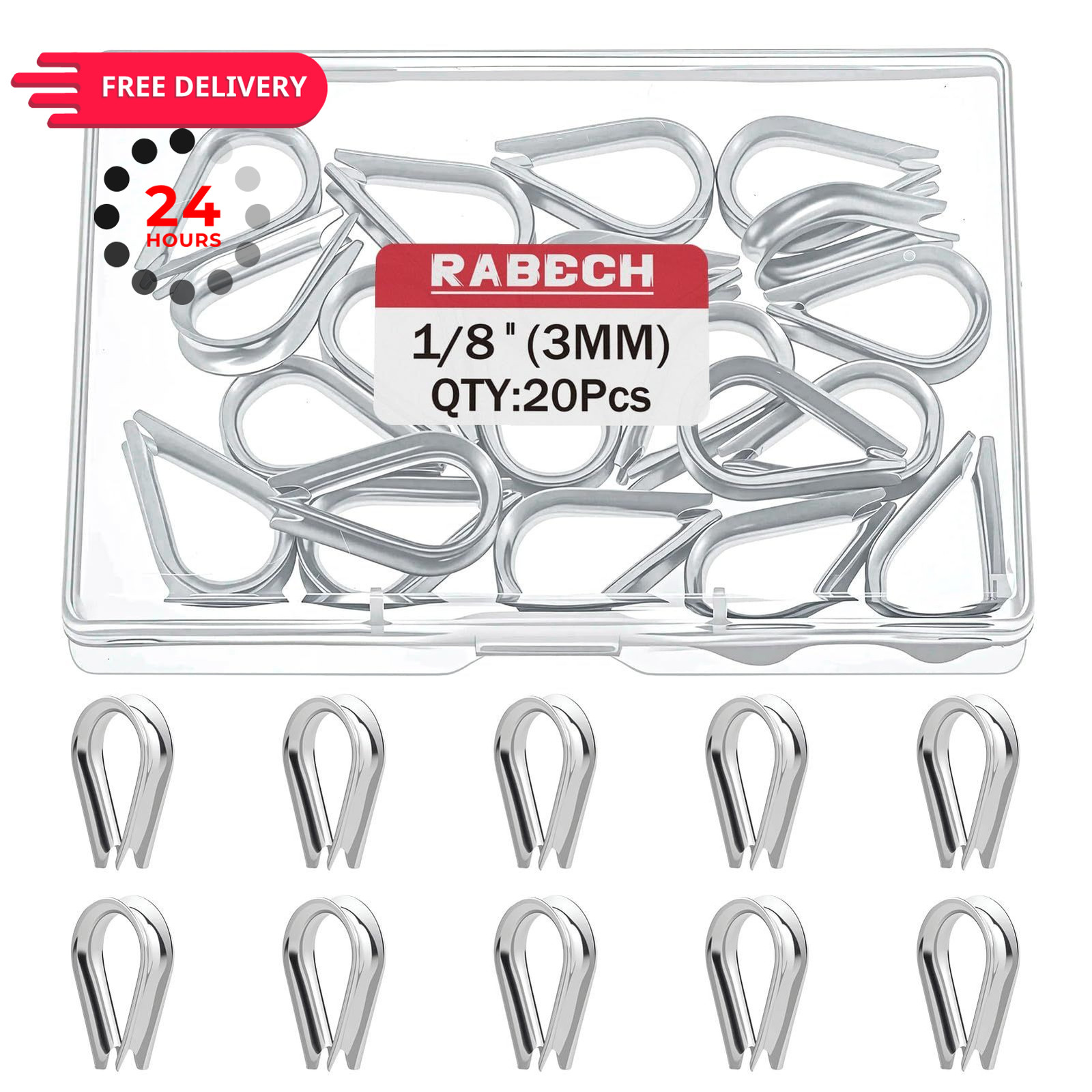 RABECH M3 1/8 Inch Wire Rope Thimble 1/8″ Stainless Steel Thimbles for Wire…