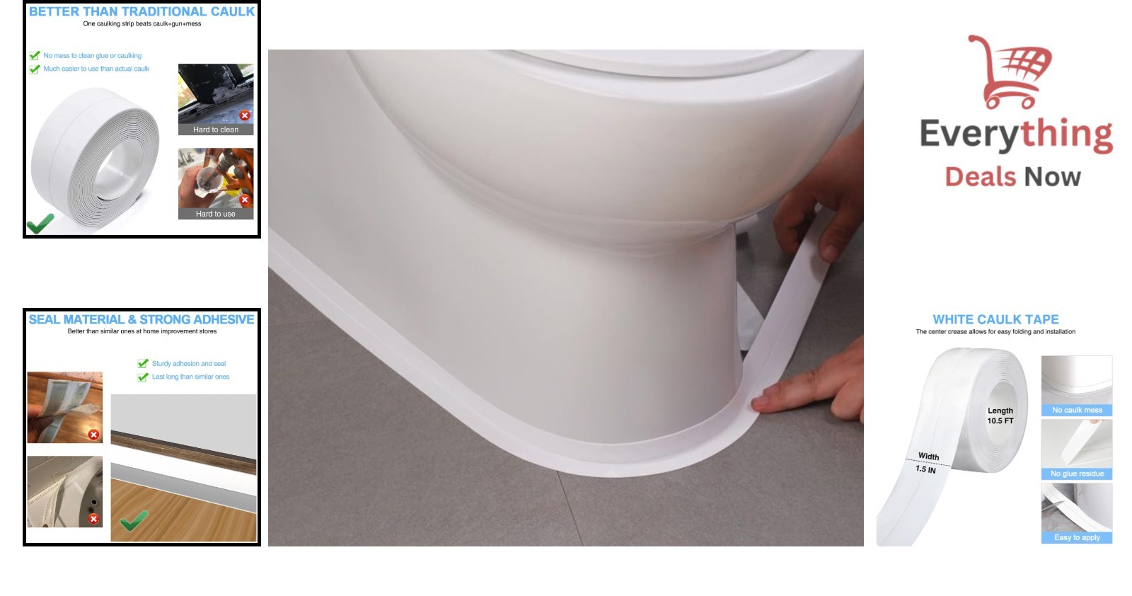 2 Rolls White Caulk Tape – Quick, Mess-Free Installation for Bathroom & Kitchen